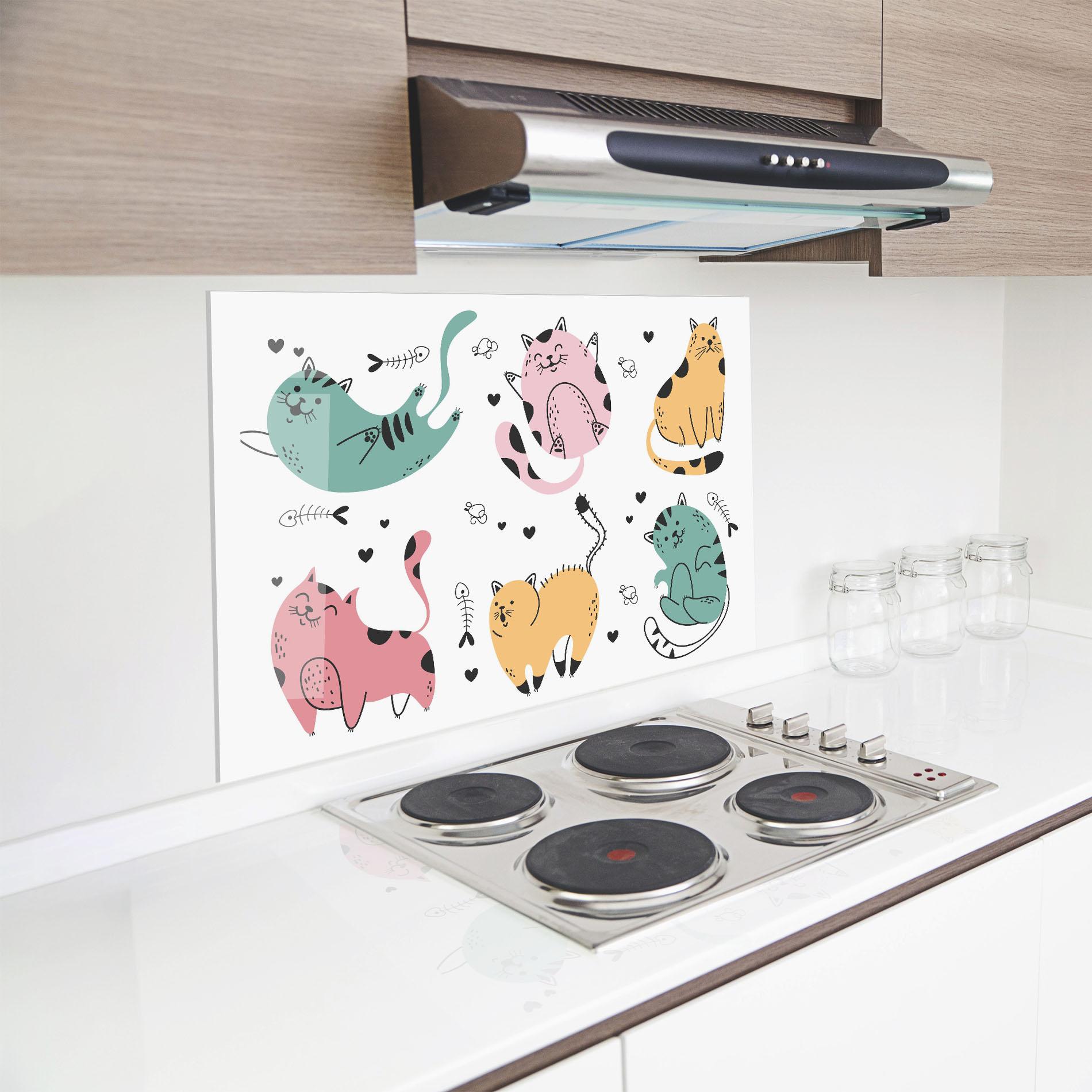 Konyhai üveg hátfal Doodle Cat mockup 8