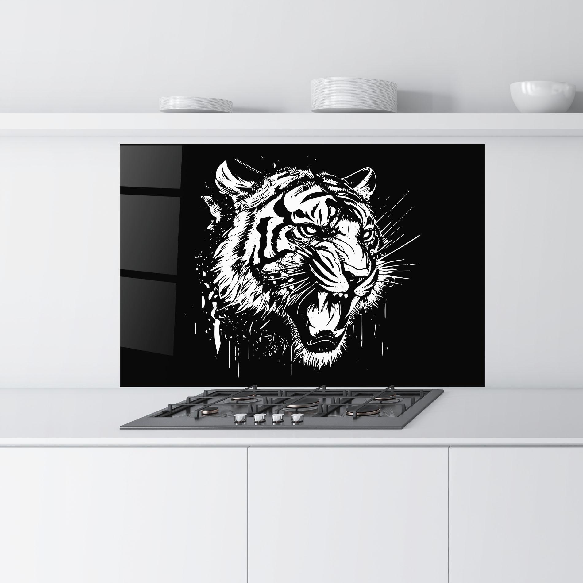 Konyhai üveg hátfal Angry Tiger Head mockup 9