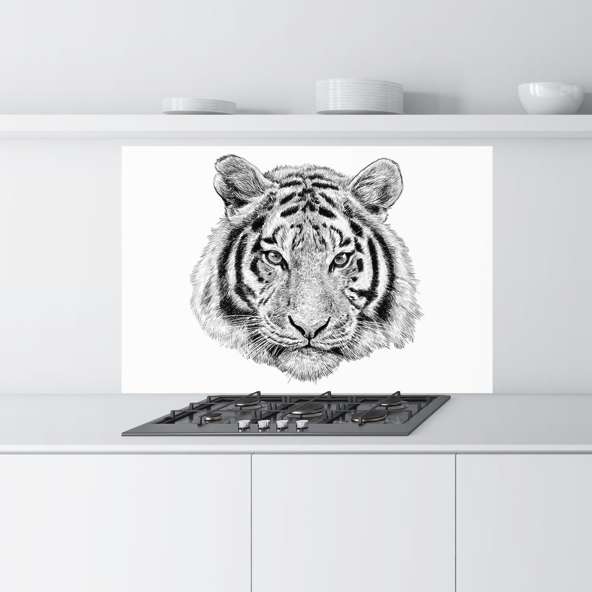 Konyhai üveg hátfal Tiger Line Head mockup 9