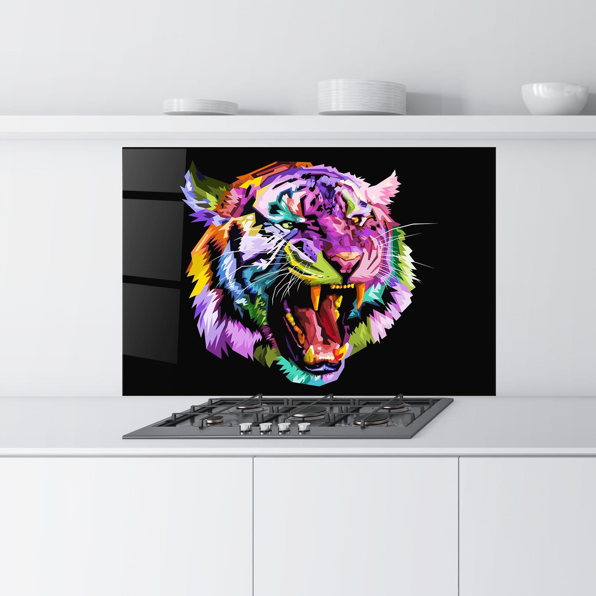Konyhai üveg hátfal Tiger On Black mockup 9