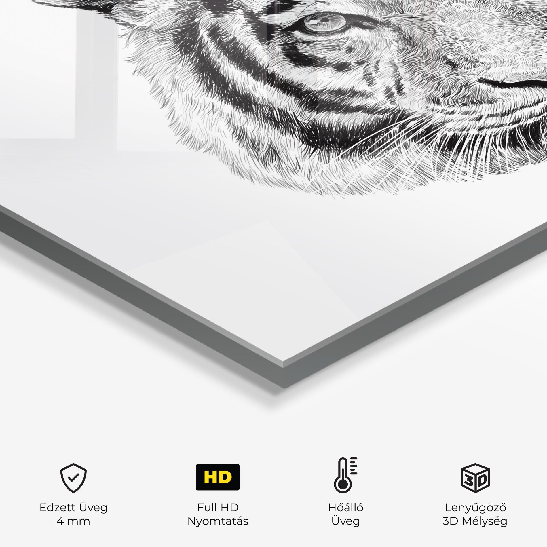 Konyhai üveg hátfal Tiger Line Head mockup 2