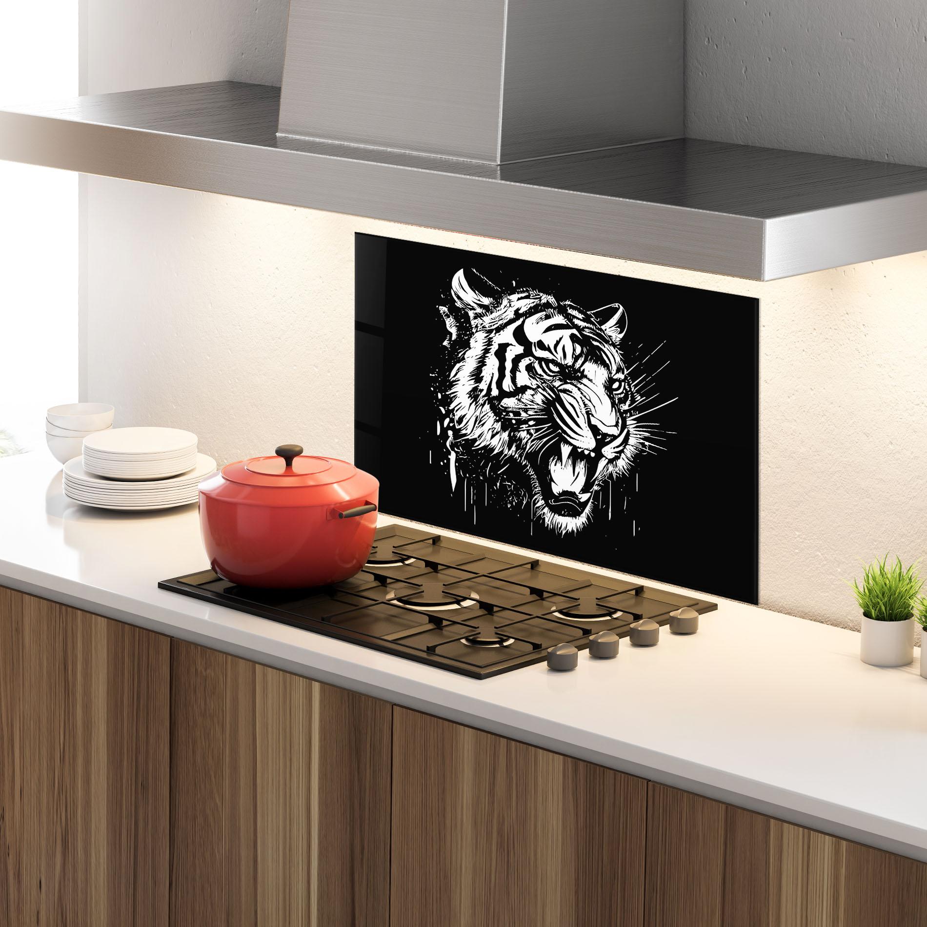 Konyhai üveg hátfal Angry Tiger Head mockup 4