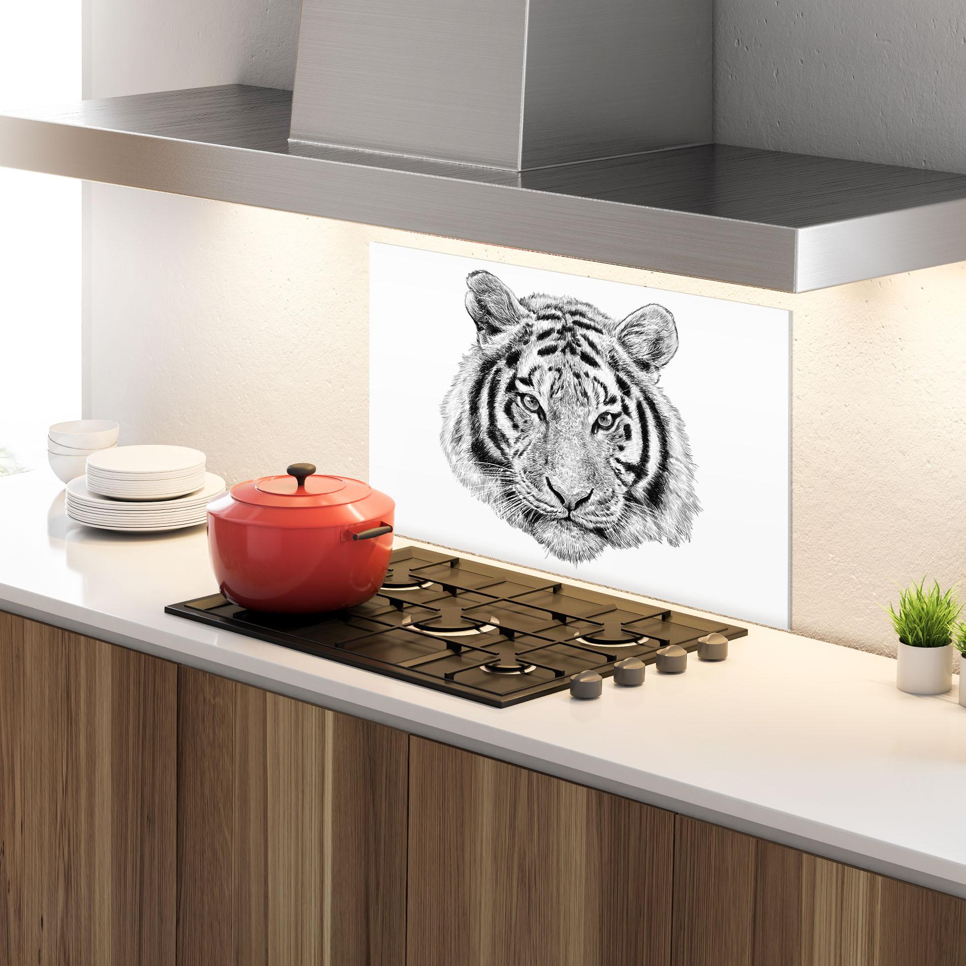 Konyhai üveg hátfal Tiger Line Head mockup 4