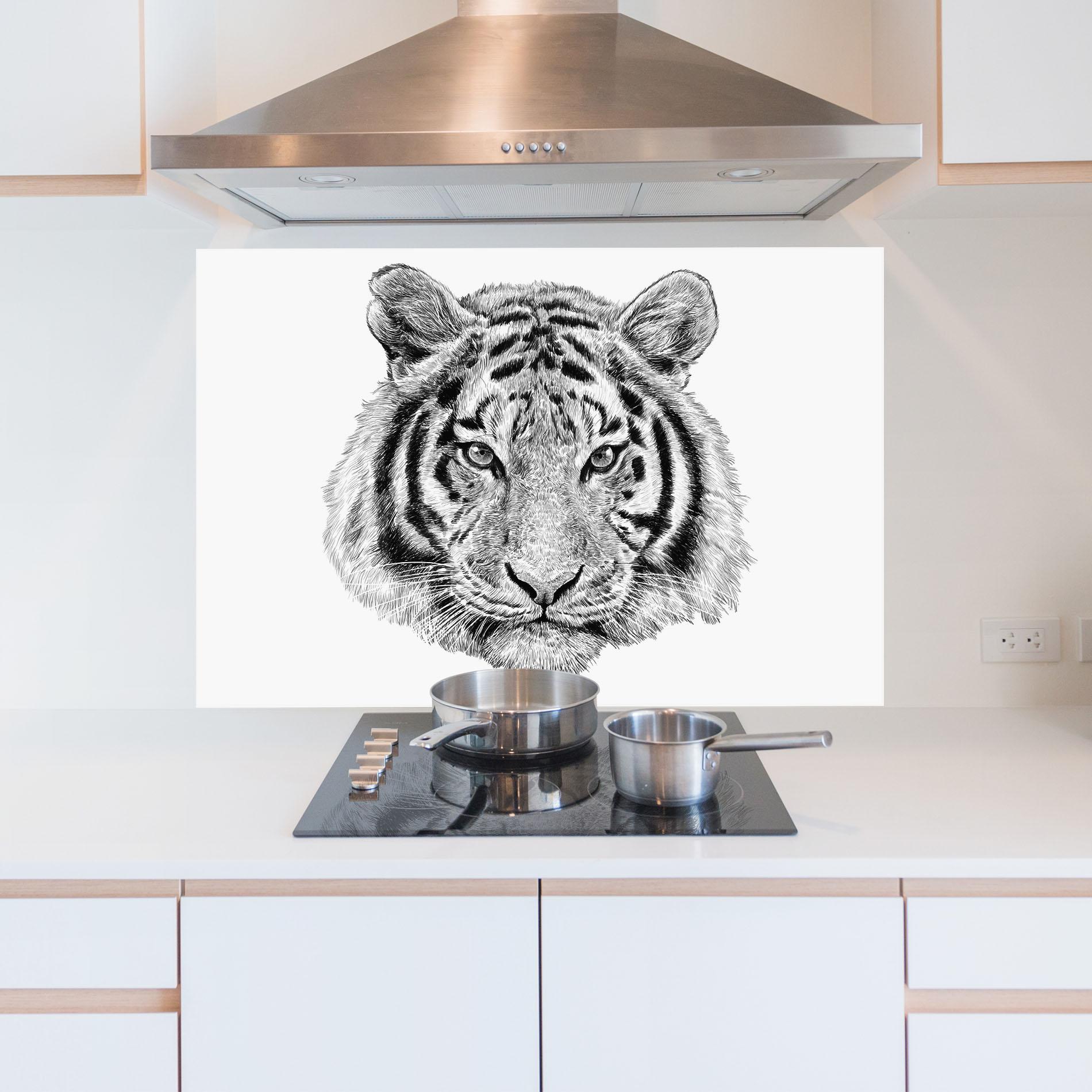 Konyhai üveg hátfal Tiger Line Head mockup 5
