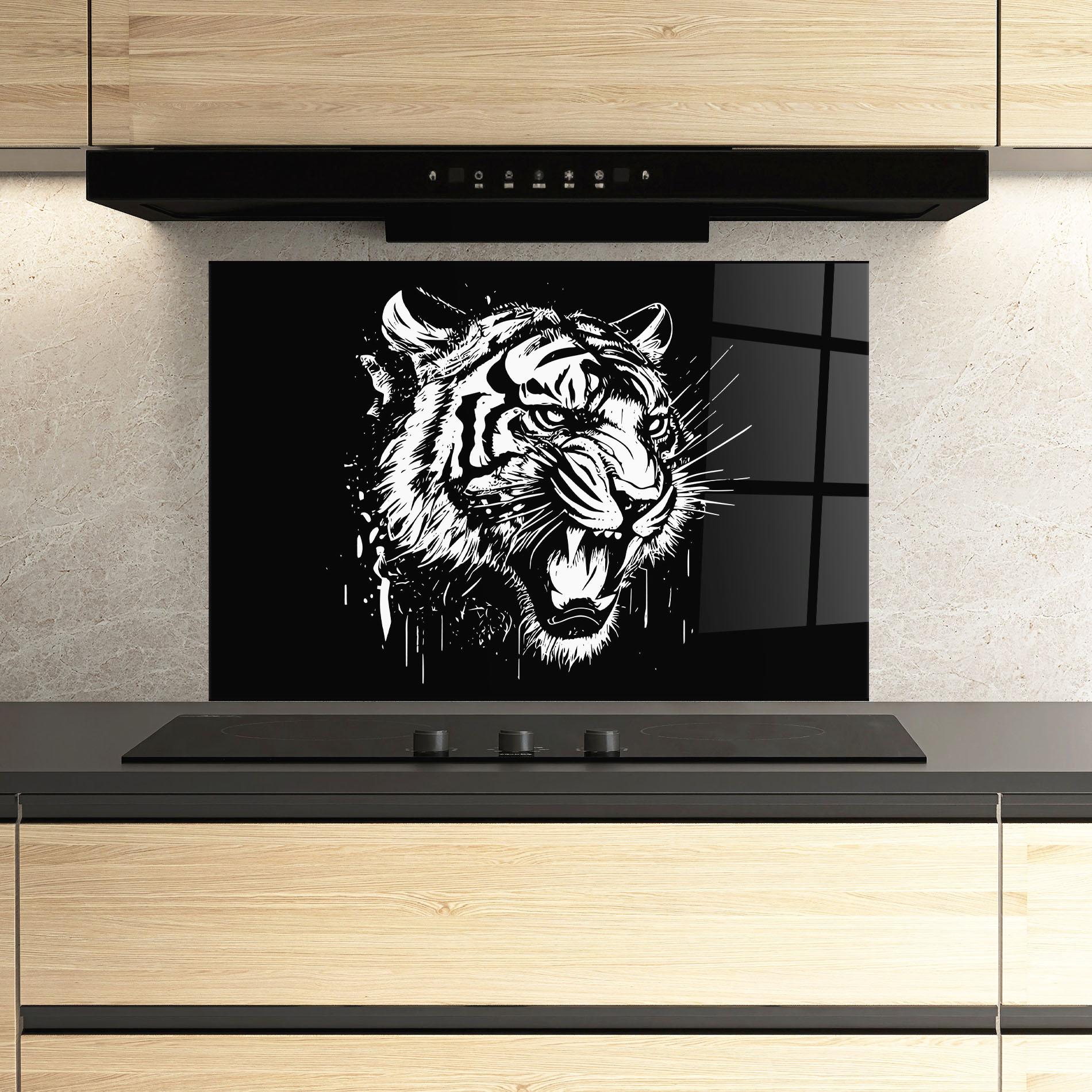Konyhai üveg hátfal Angry Tiger Head mockup 3