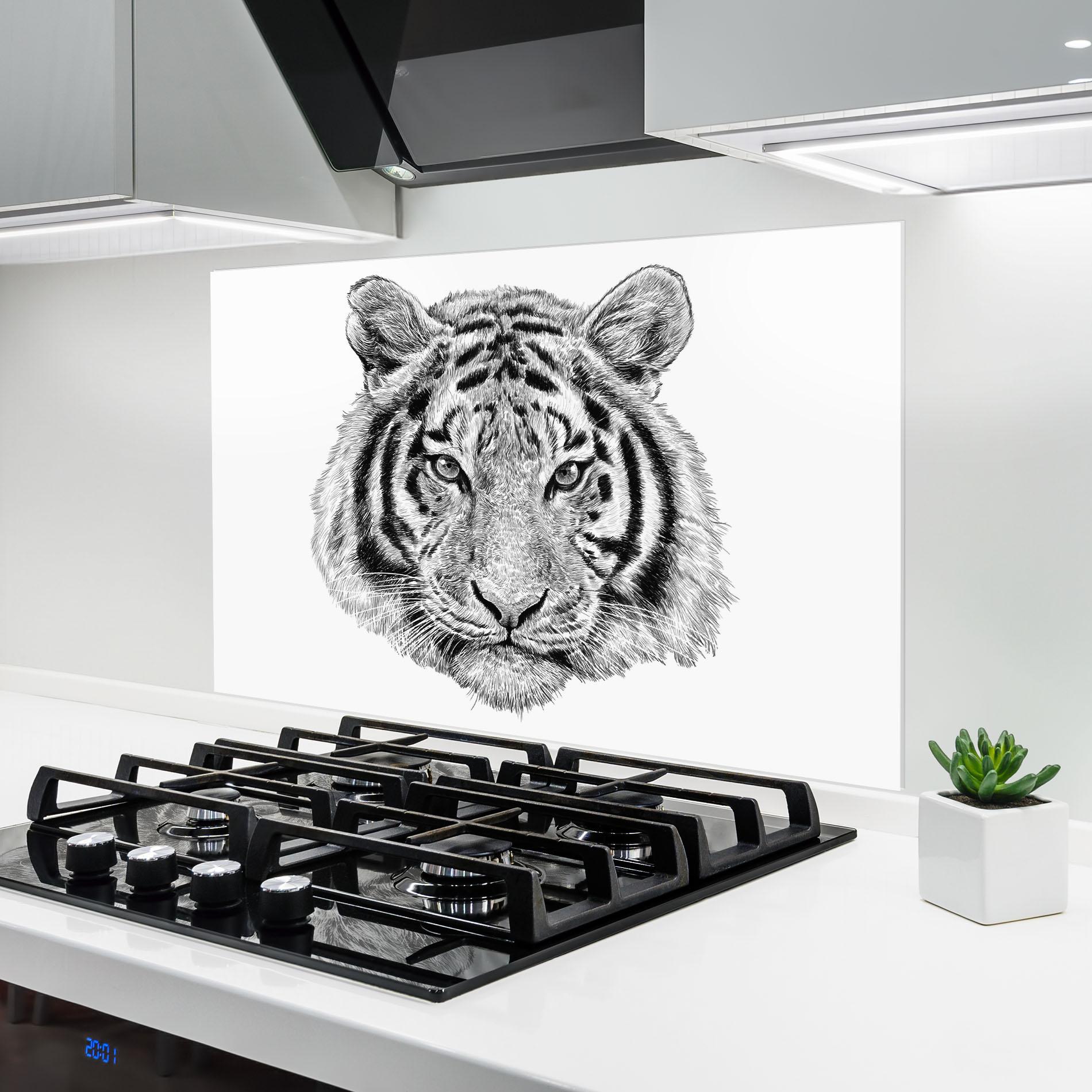 Konyhai üveg hátfal Tiger Line Head mockup 6