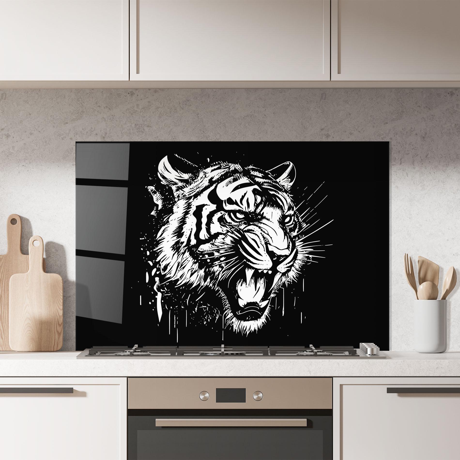 Konyhai üveg hátfal Angry Tiger Head mockup 7