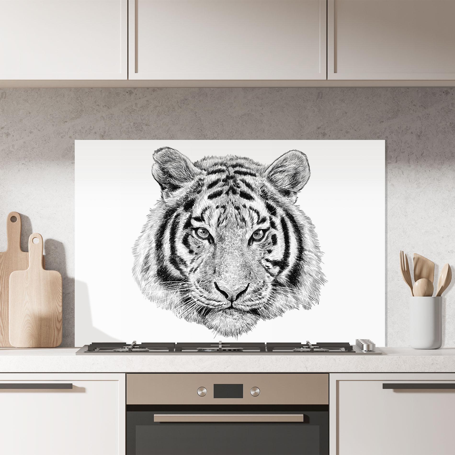 Konyhai üveg hátfal Tiger Line Head mockup 7