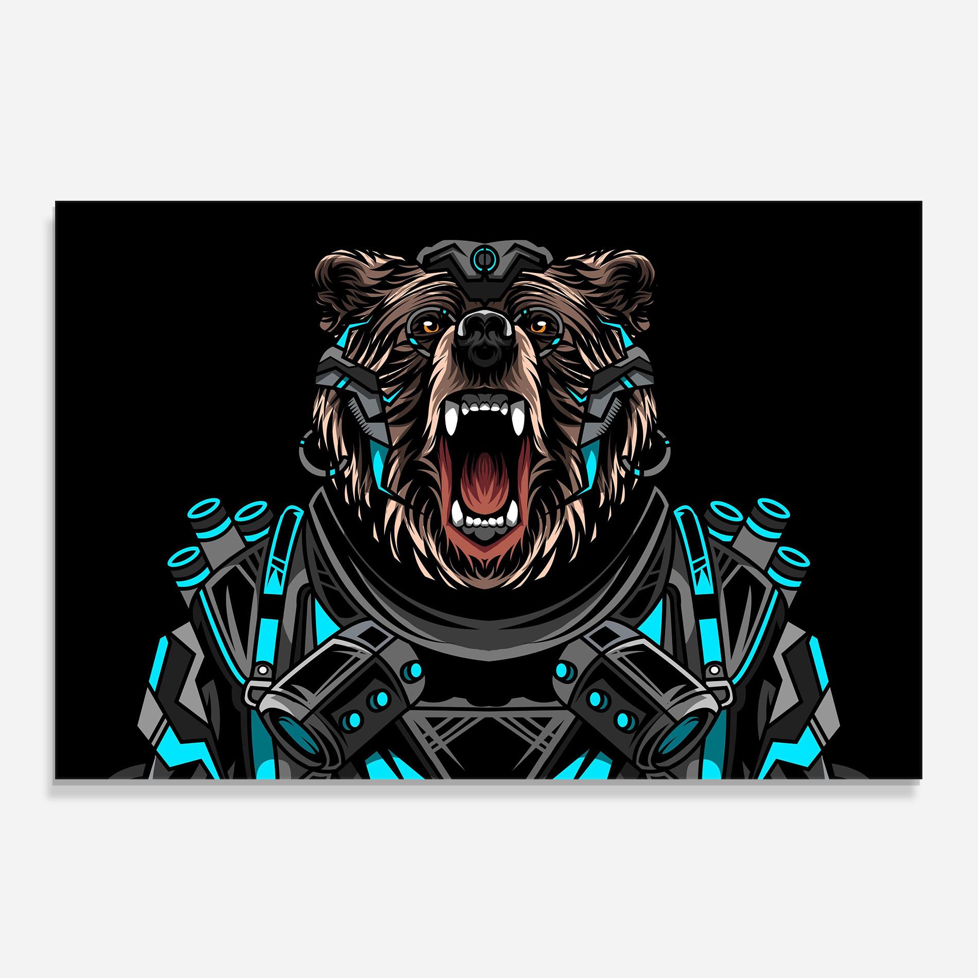 Konyhai üveg hátfal Black Cyborg Bear mockup 0