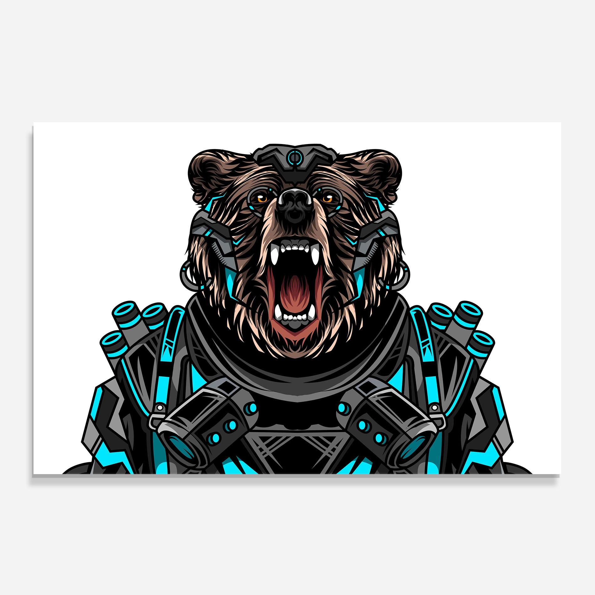 Konyhai üveg hátfal Cyborg Bear mockup 0