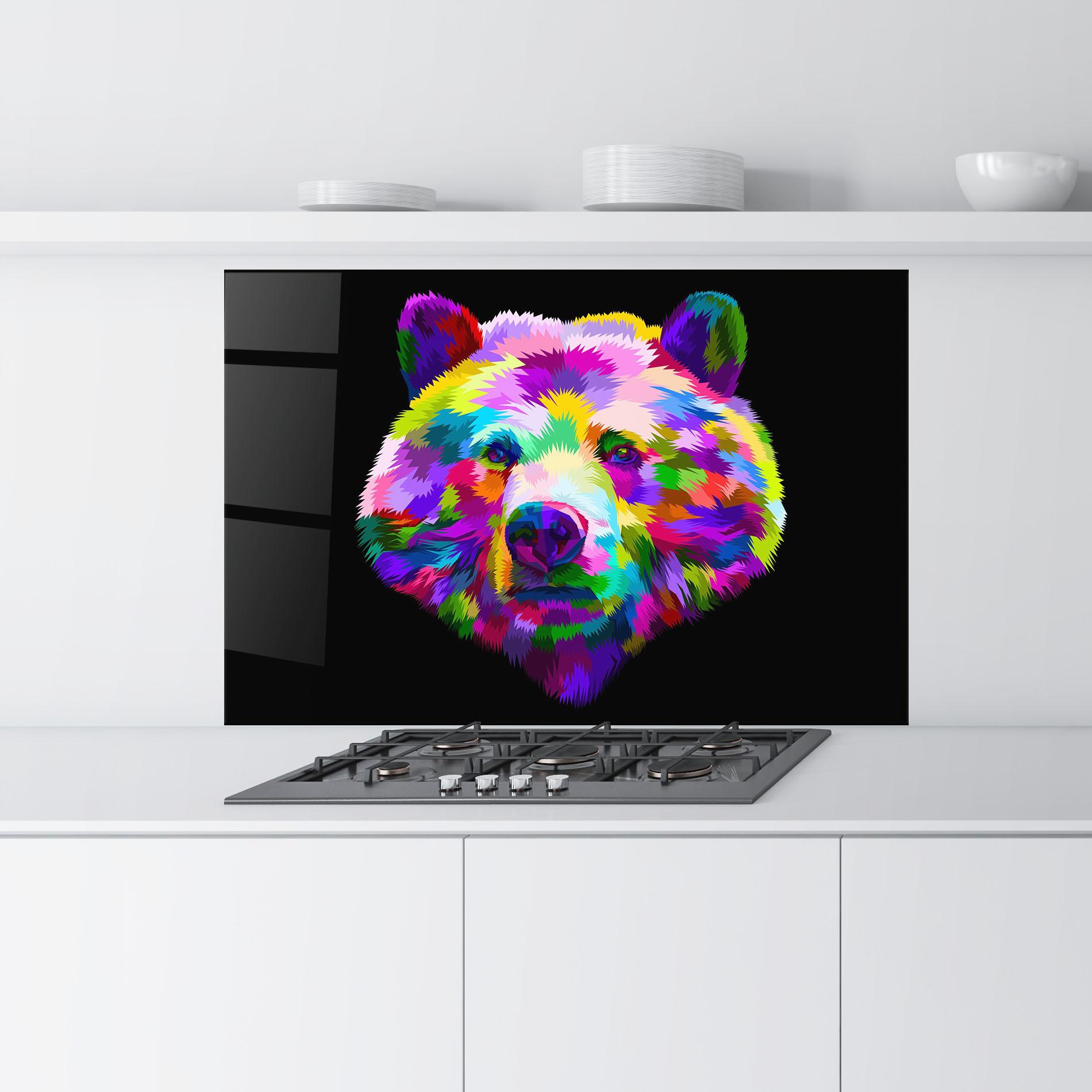 Konyhai üveg hátfal Bear Head Art mockup 9
