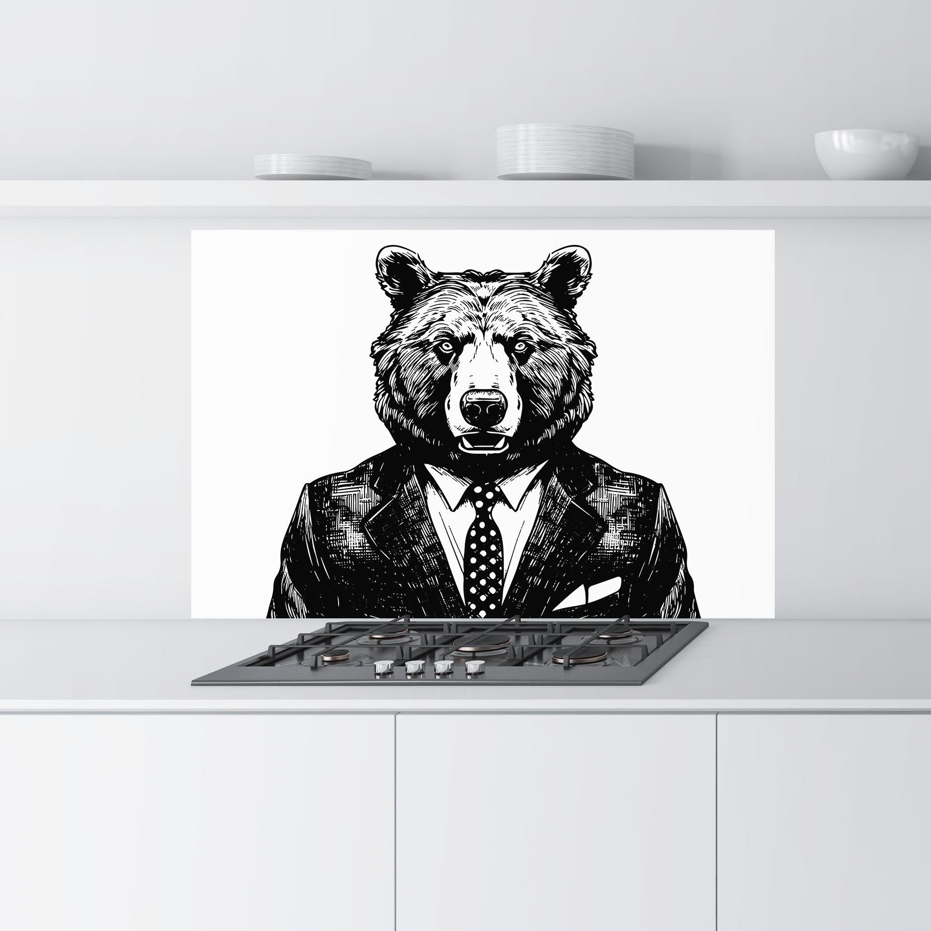 Konyhai üveg hátfal Bear In Suit mockup 9