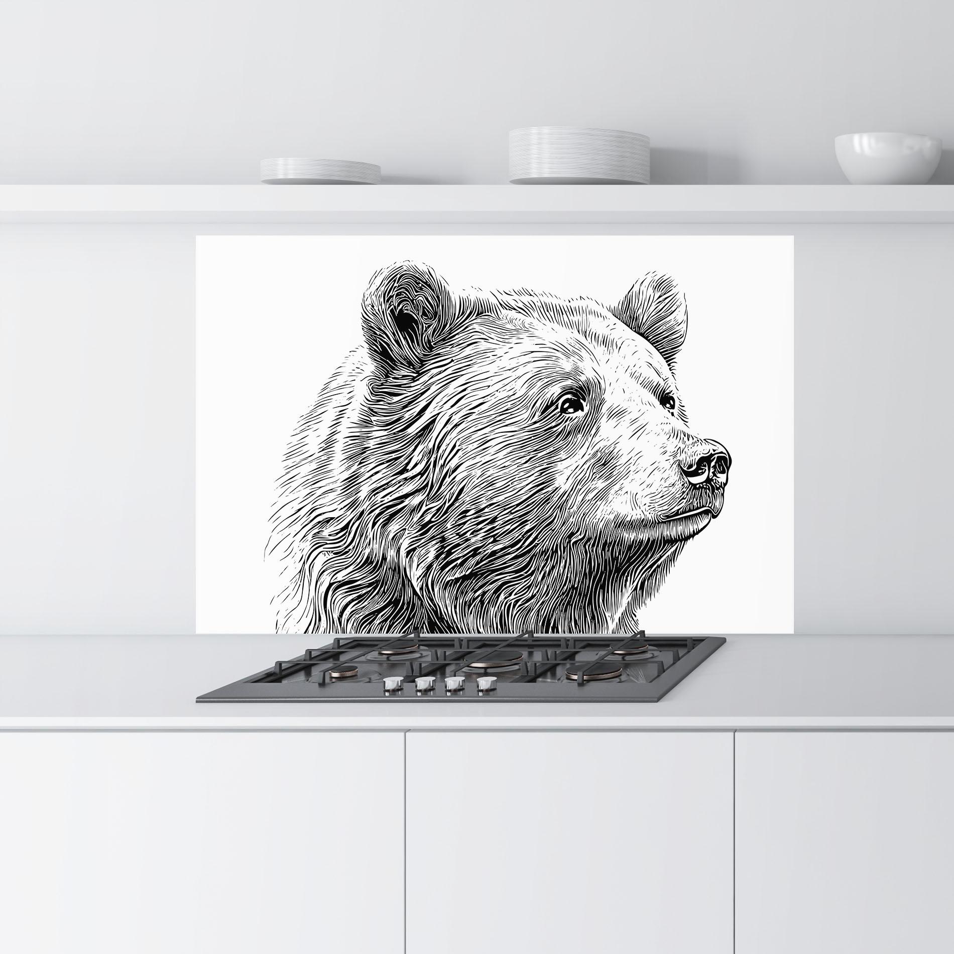 Konyhai üveg hátfal Bear Portrait Line mockup 9