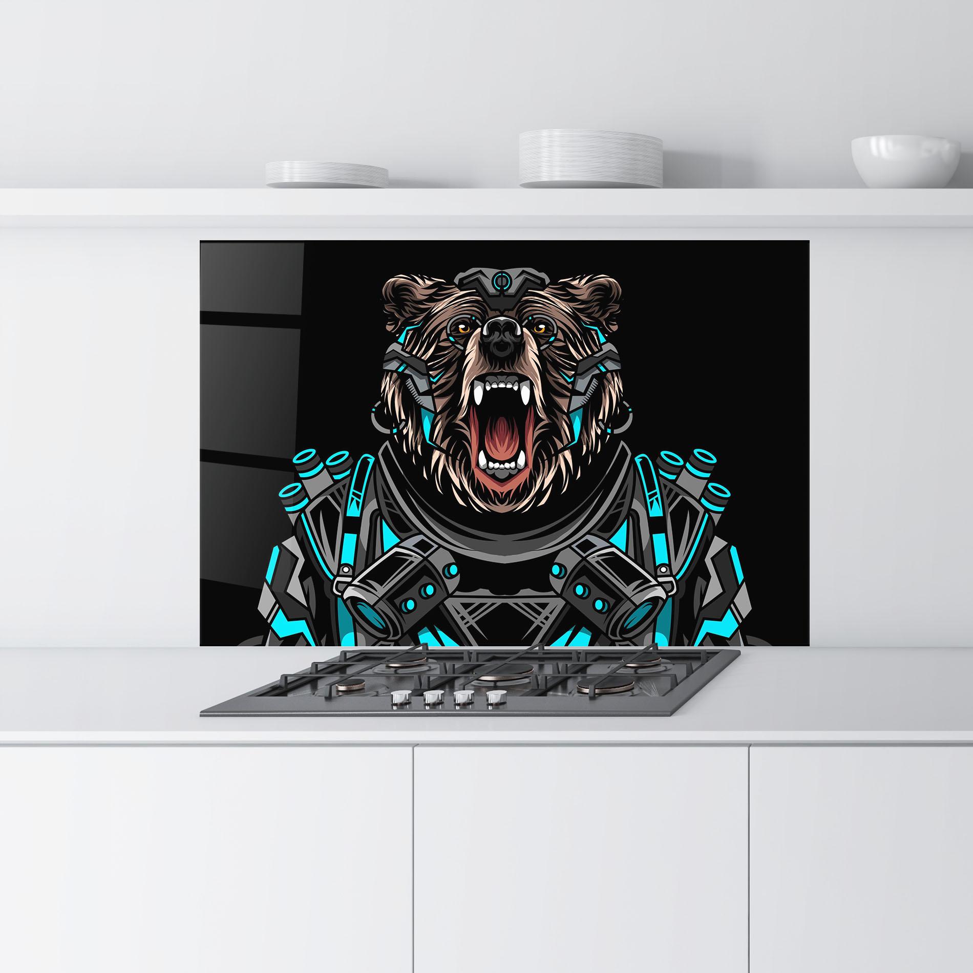Konyhai üveg hátfal Black Cyborg Bear mockup 9