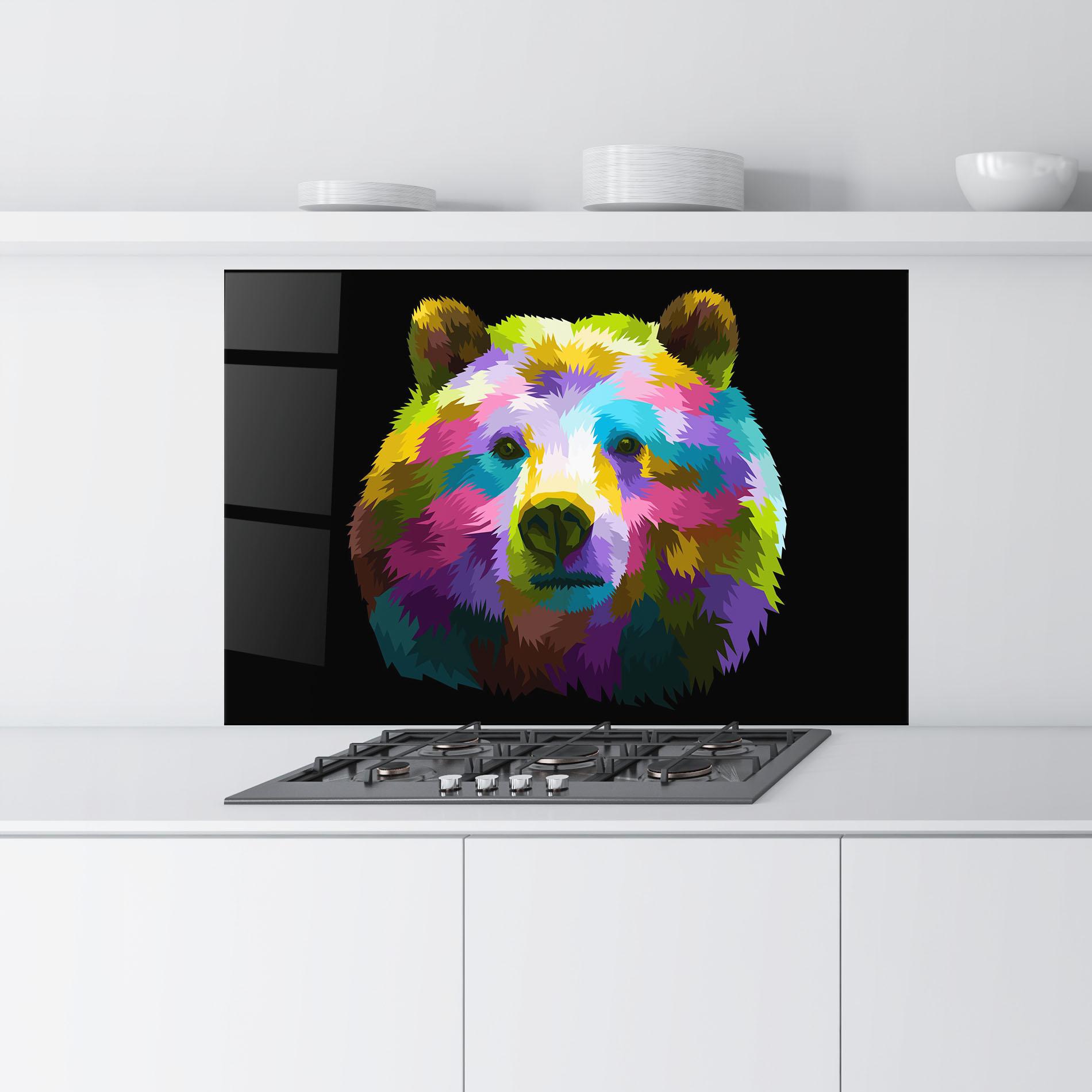 Konyhai üveg hátfal Colorful Bear Head mockup 9
