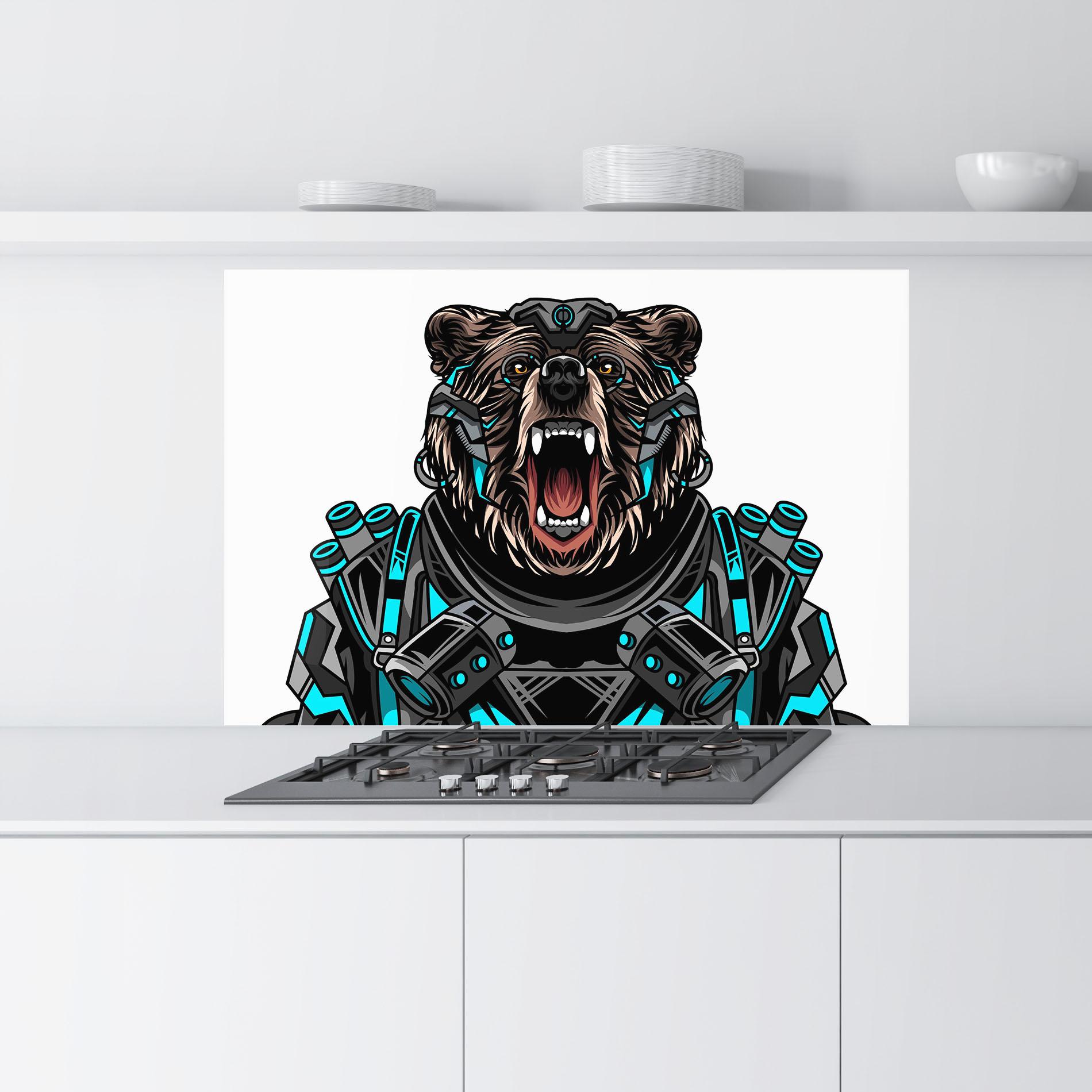 Konyhai üveg hátfal Cyborg Bear mockup 9