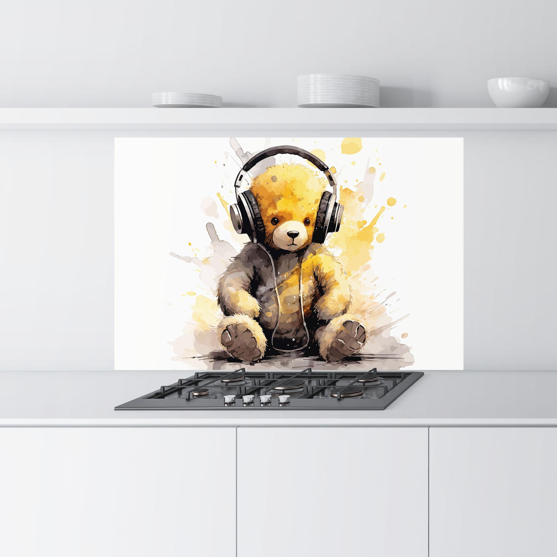 Konyhai üveg hátfal Music Plush Bear mockup 9