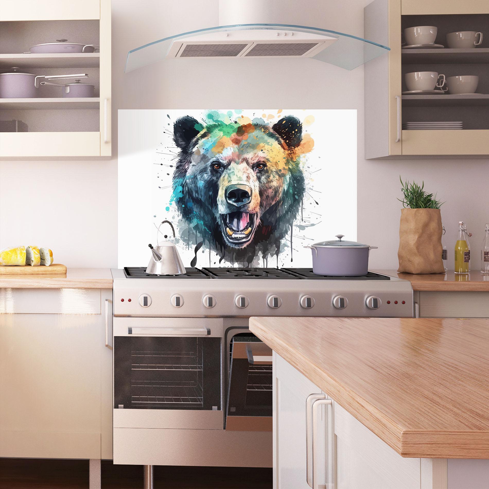 Konyhai üveg hátfal Artistic Bear Head mockup 1