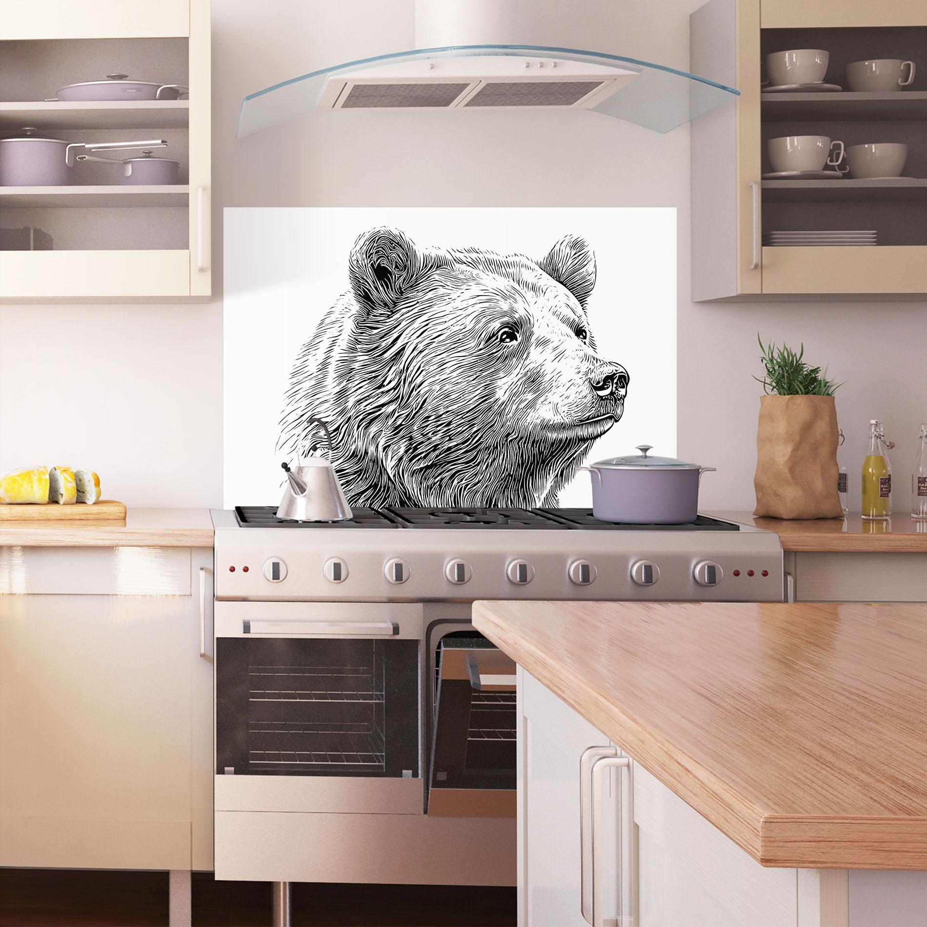 Konyhai üveg hátfal Bear Portrait Line mockup 1