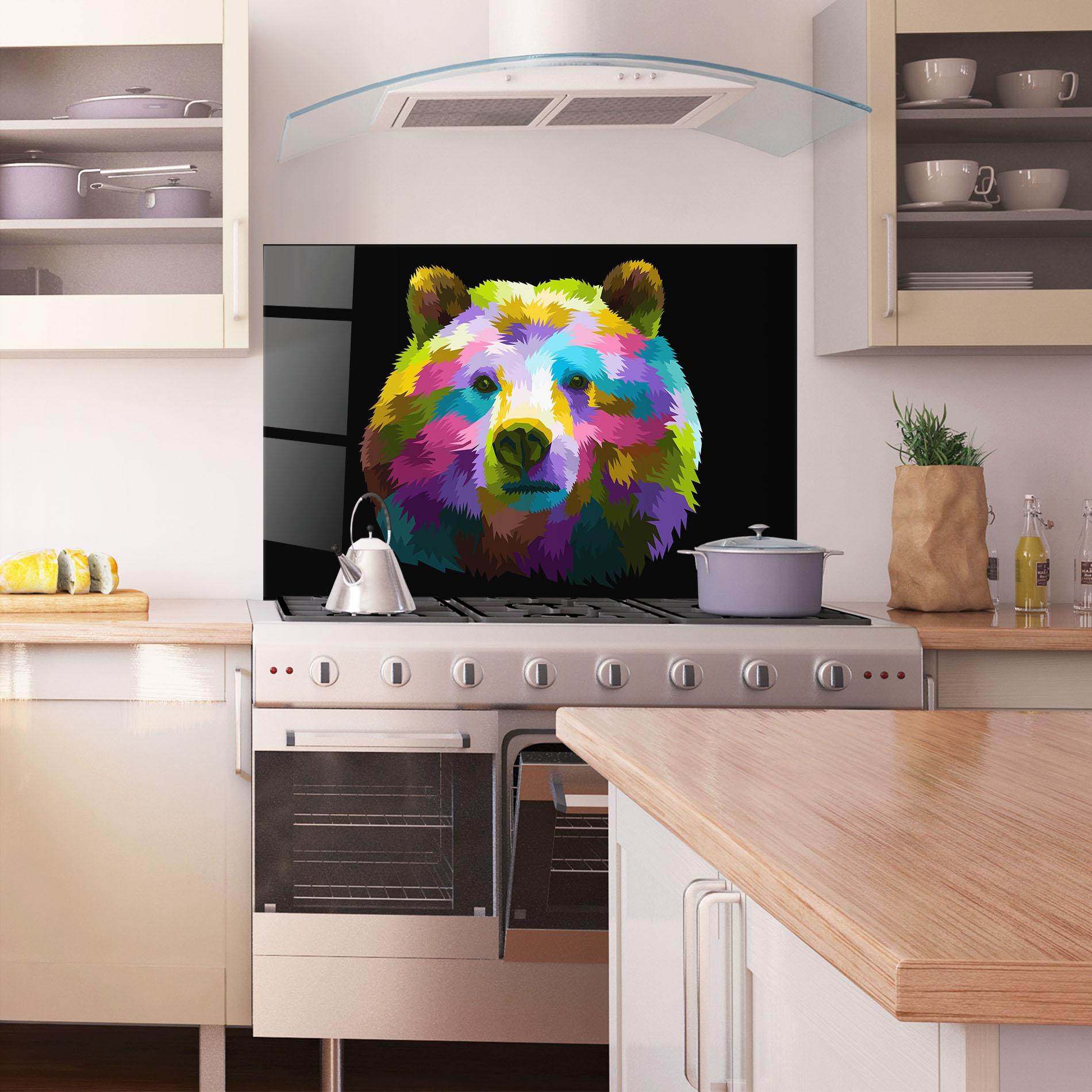 Konyhai üveg hátfal Colorful Bear Head mockup 1