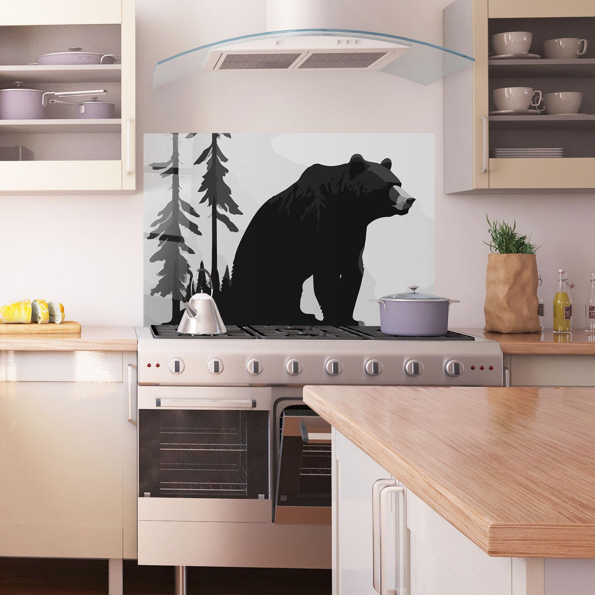 Konyhai üveg hátfal Forest Bear mockup 1
