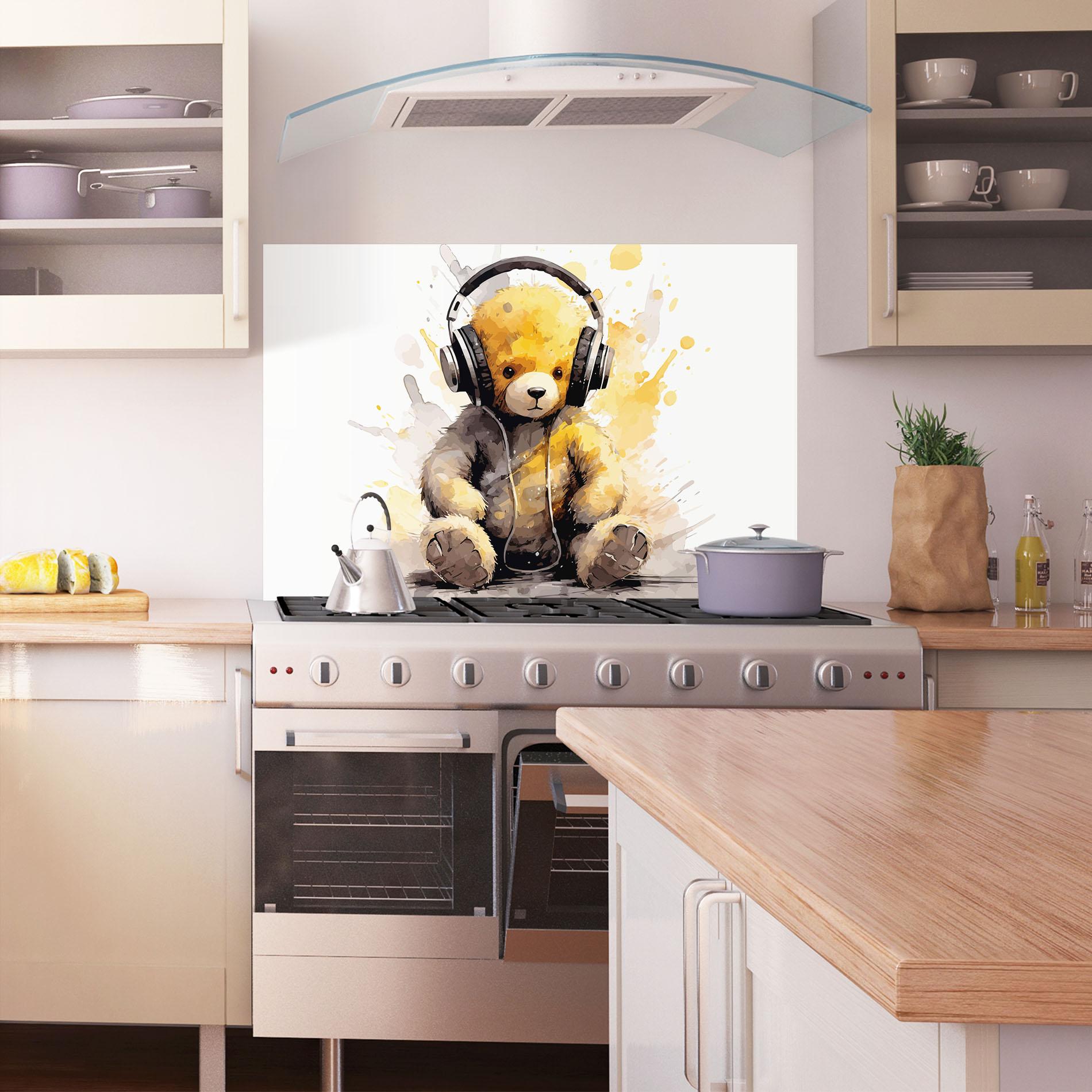 Konyhai üveg hátfal Music Plush Bear mockup 1