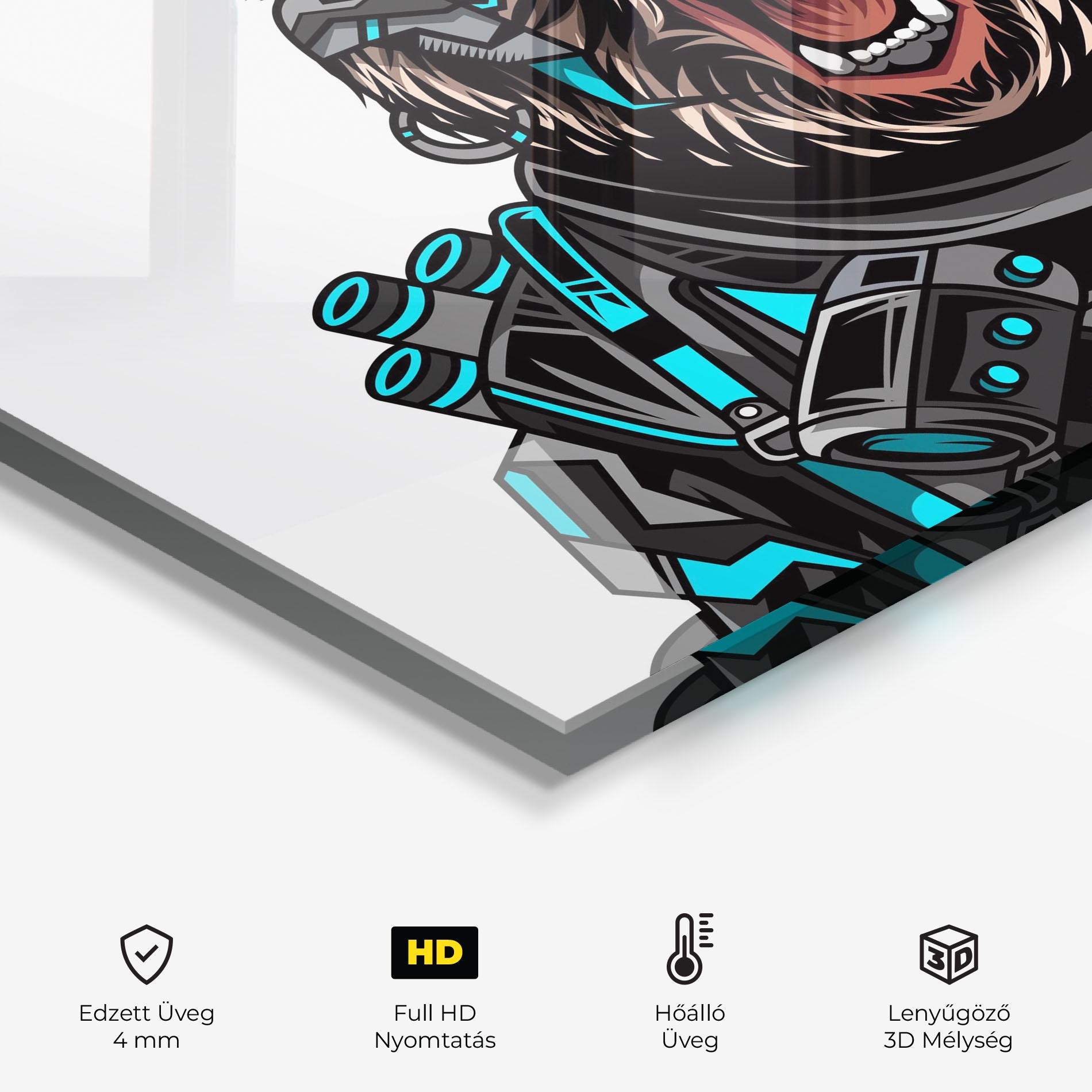 Konyhai üveg hátfal Cyborg Bear mockup 2