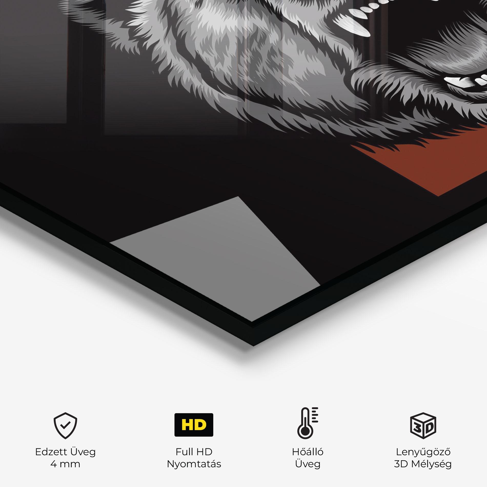 Konyhai üveg hátfal Grey Bear Head mockup 2