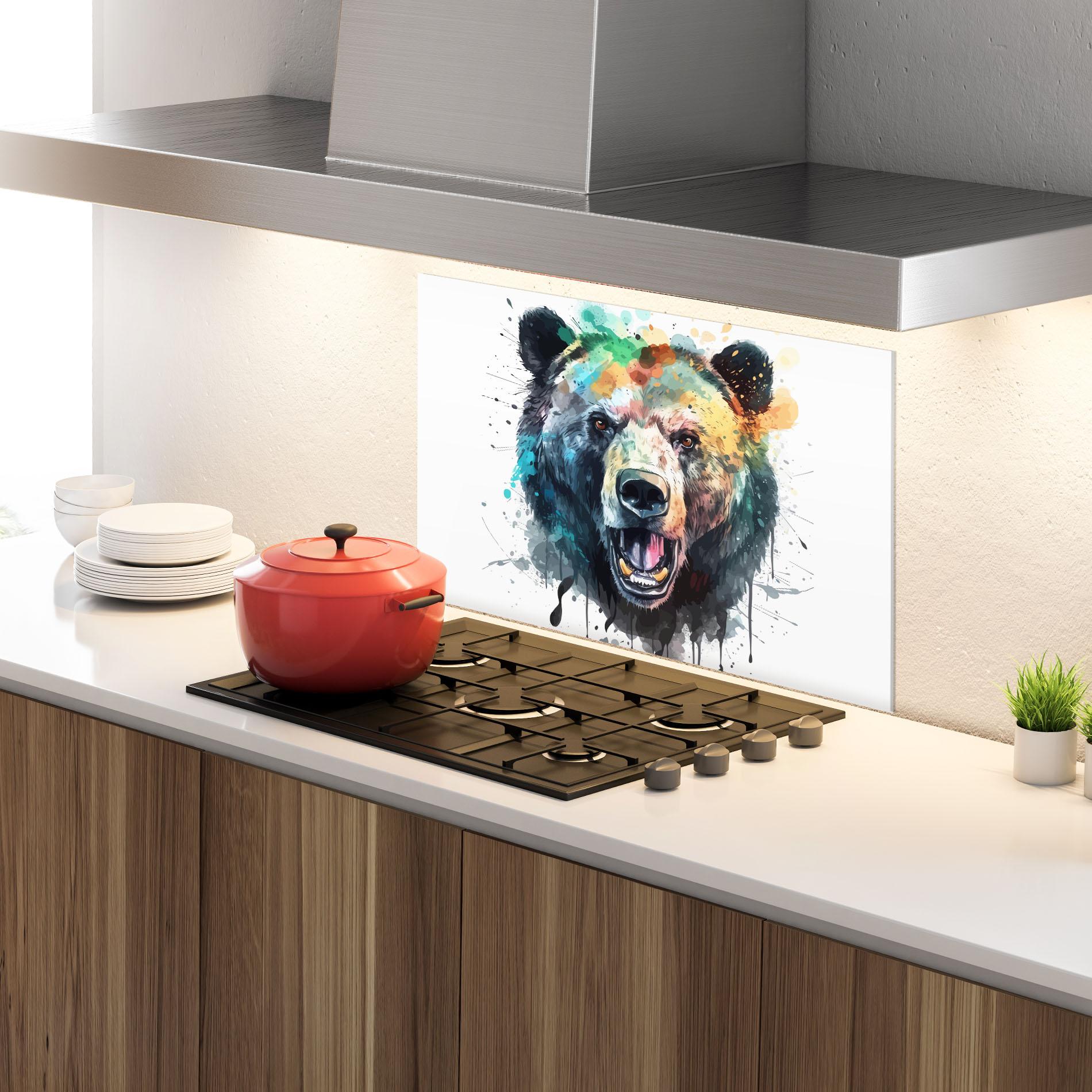 Konyhai üveg hátfal Artistic Bear Head mockup 4