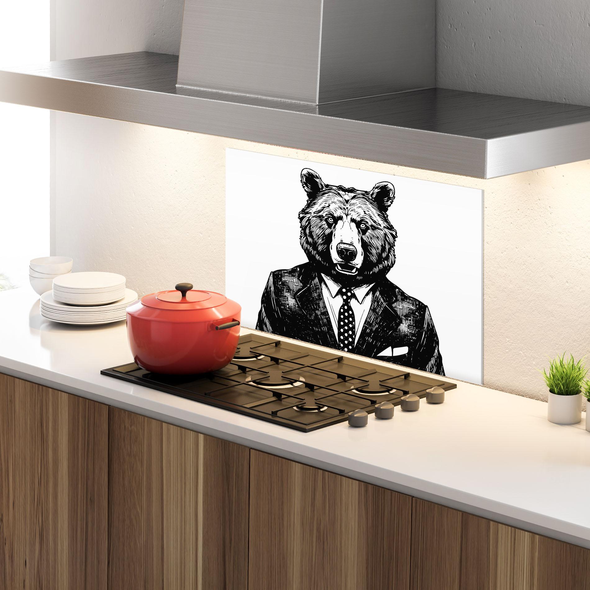 Konyhai üveg hátfal Bear In Suit mockup 4