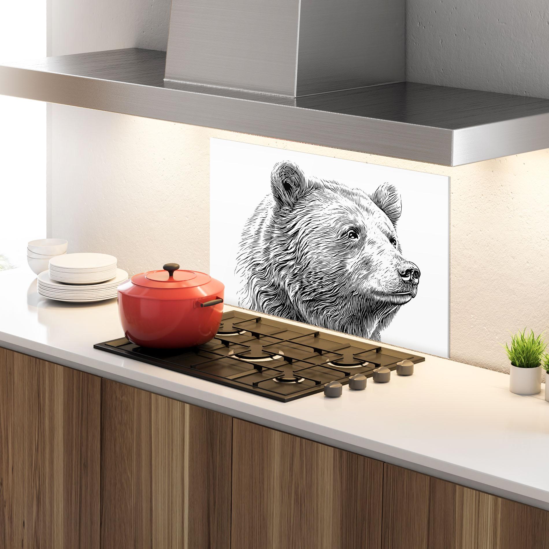 Konyhai üveg hátfal Bear Portrait Line mockup 4