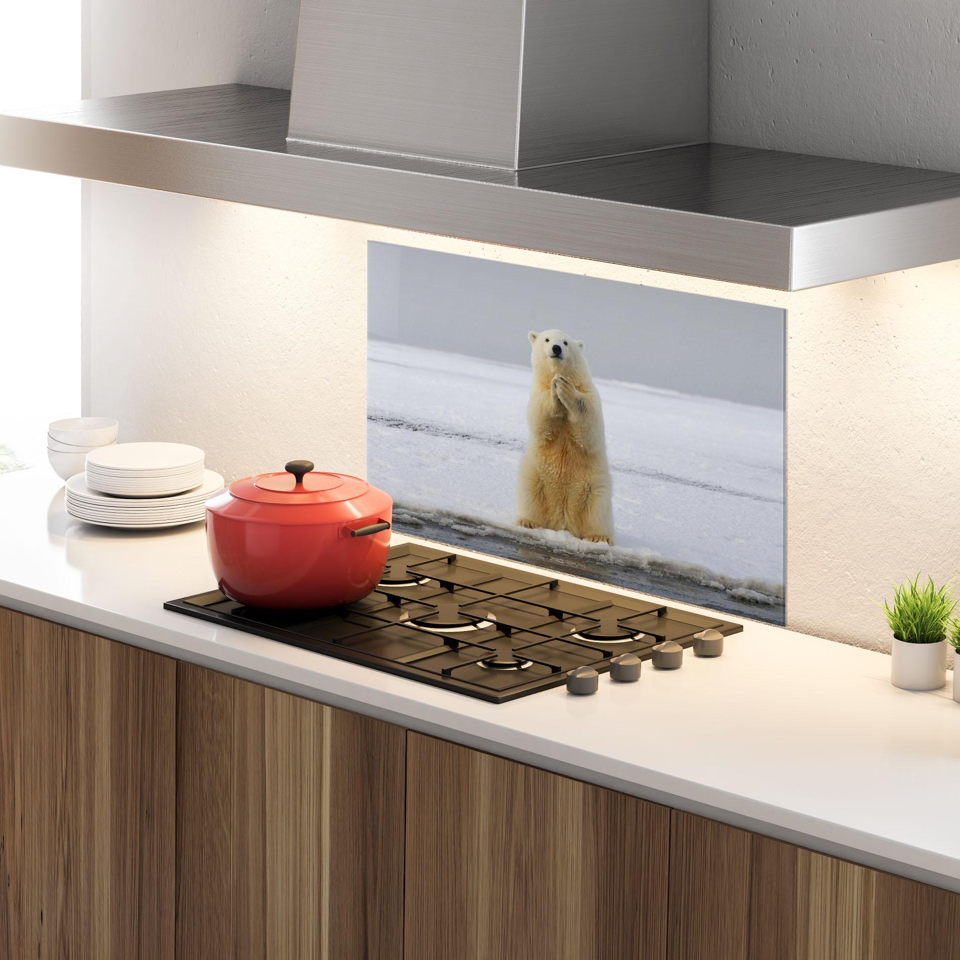 Konyhai üveg hátfal Icebear Praying mockup 4