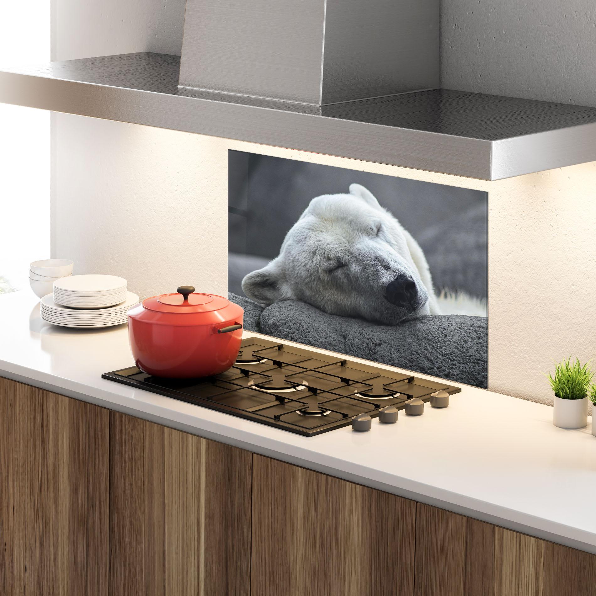 Konyhai üveg hátfal Icebear Sleeping mockup 4