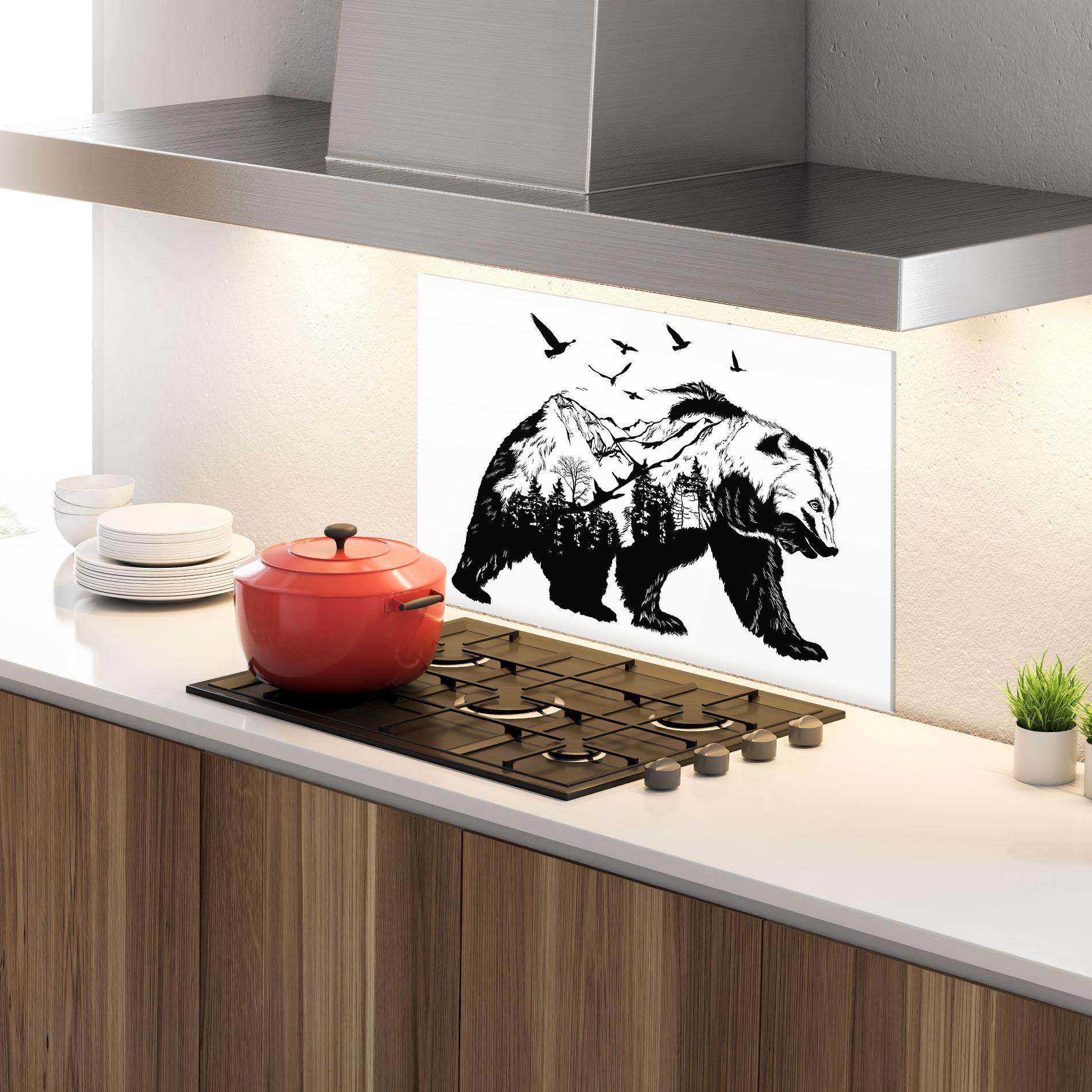 Konyhai üveg hátfal Mountain Bear mockup 4