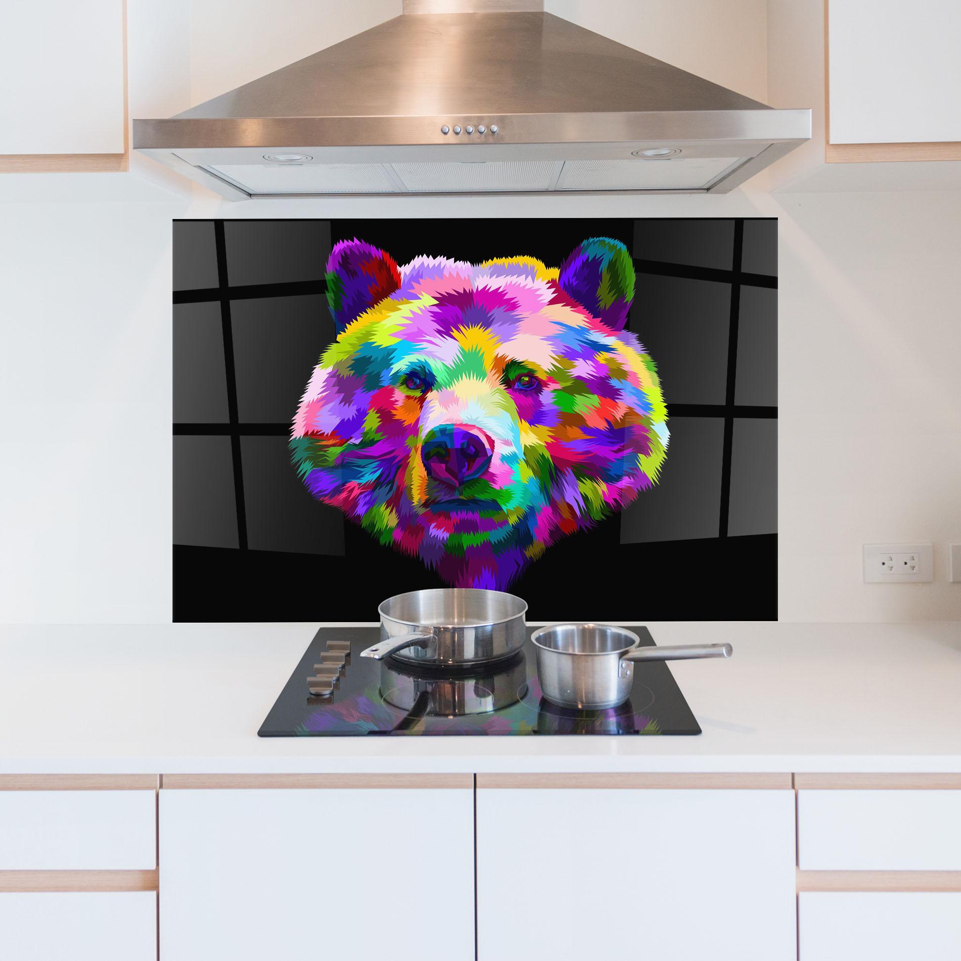 Konyhai üveg hátfal Bear Head Art mockup 5