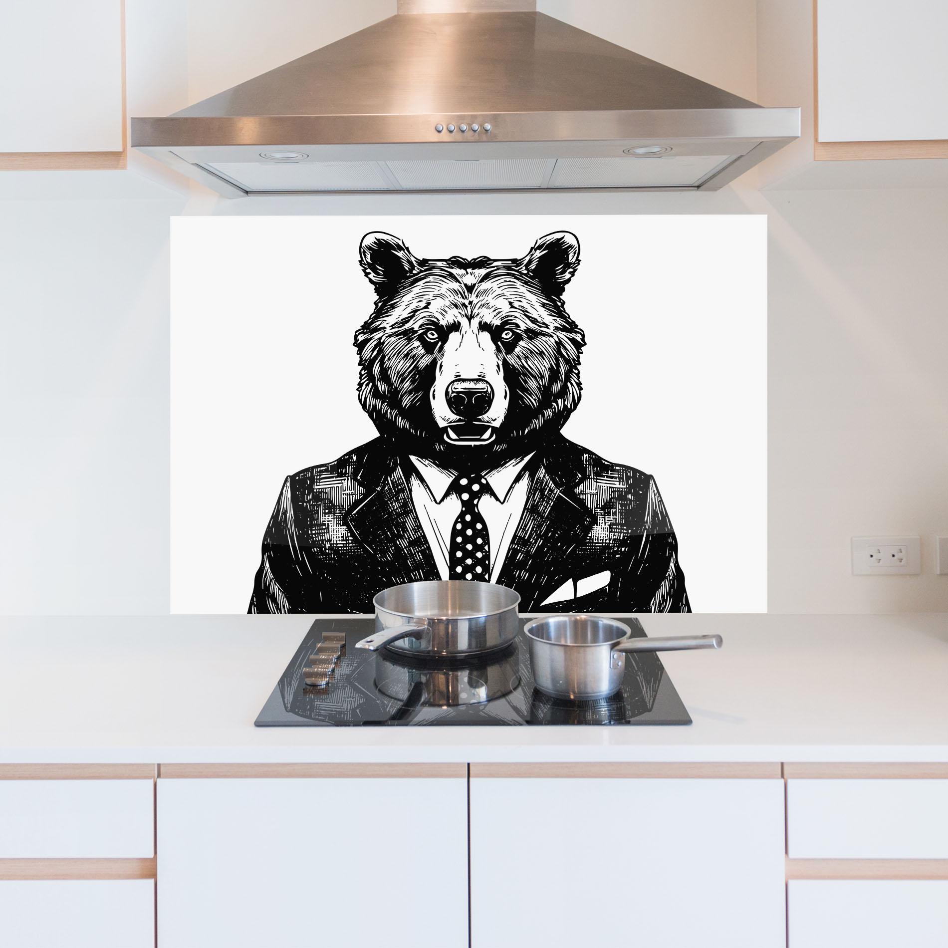 Konyhai üveg hátfal Bear In Suit mockup 5