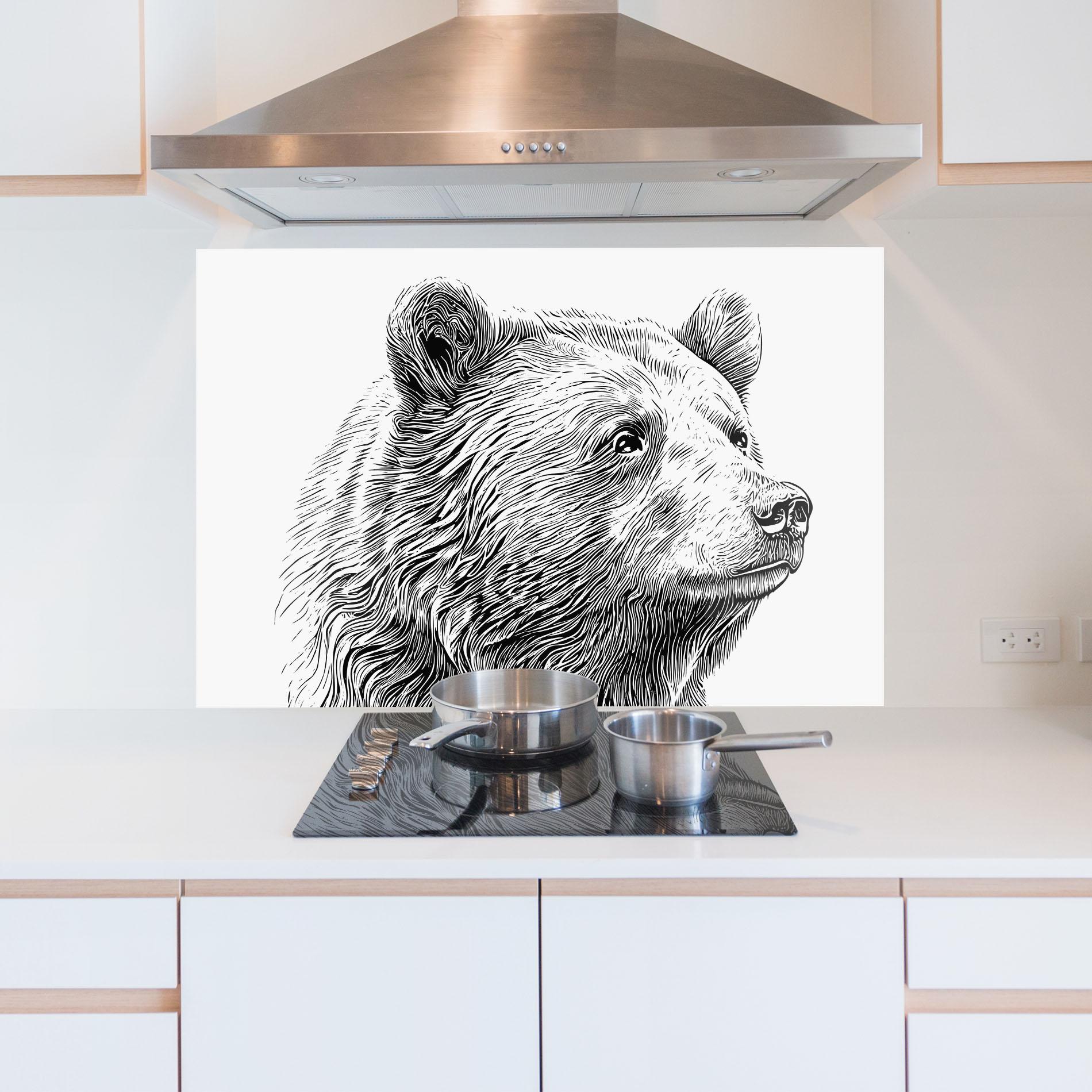 Konyhai üveg hátfal Bear Portrait Line mockup 5