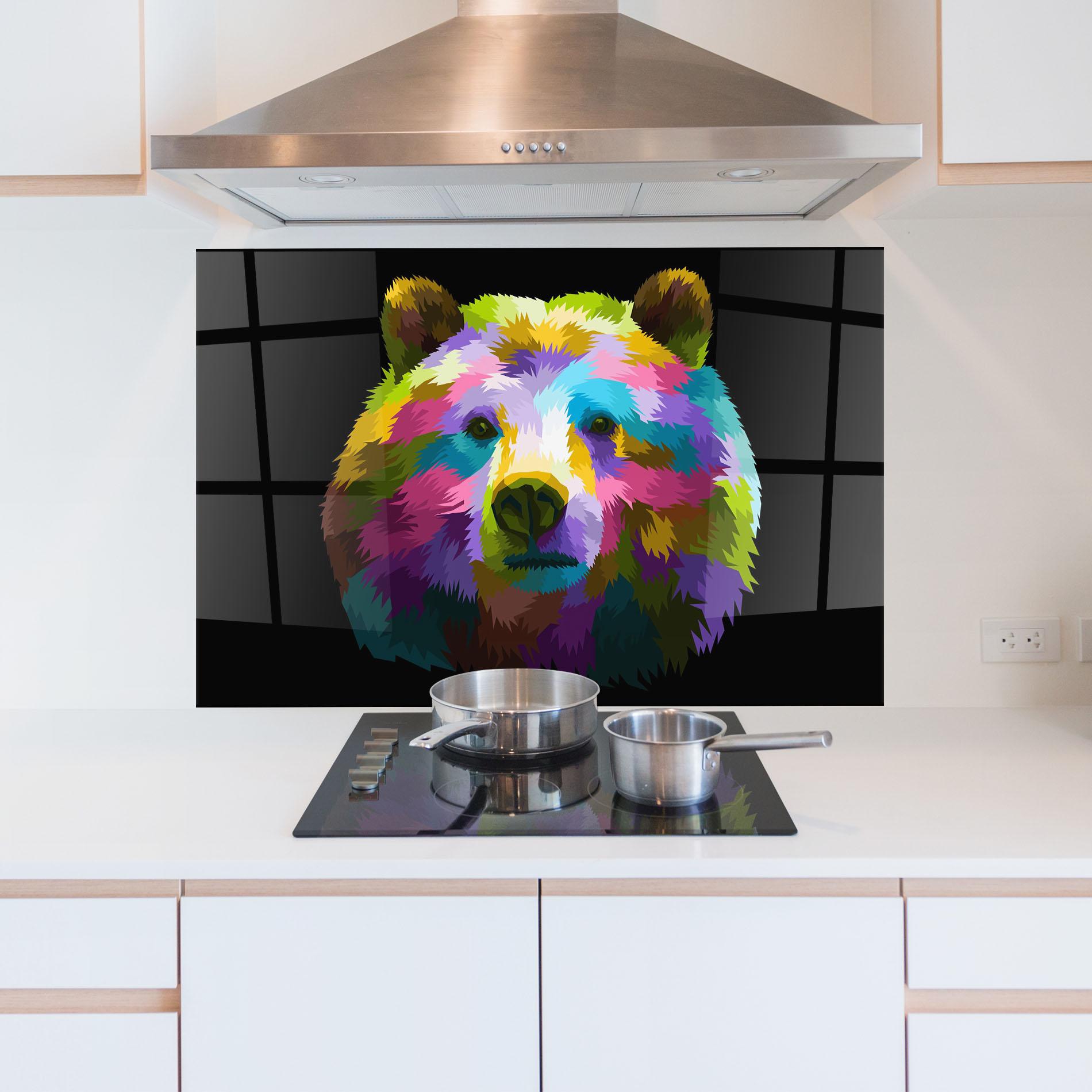 Konyhai üveg hátfal Colorful Bear Head mockup 5