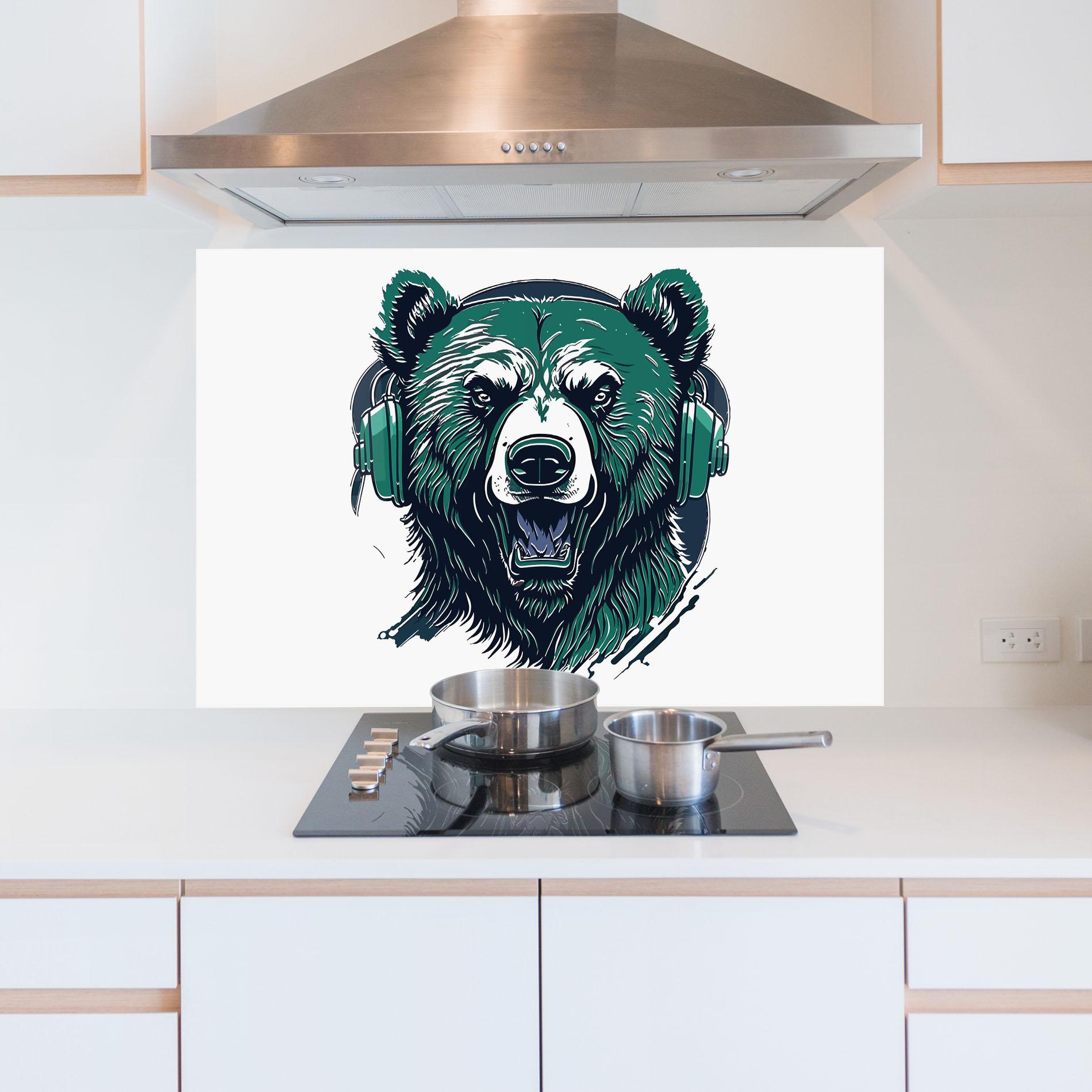 Konyhai üveg hátfal Green Music Bear mockup 5