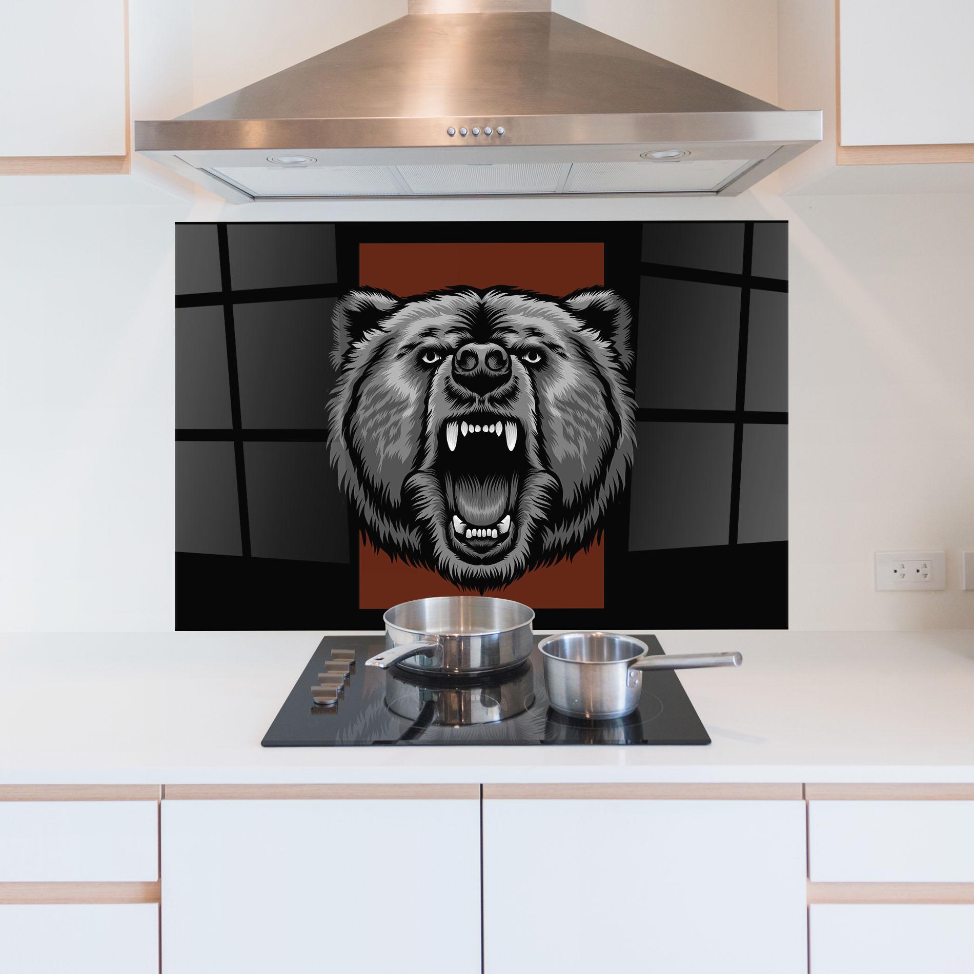 Konyhai üveg hátfal Grey Bear Head mockup 5