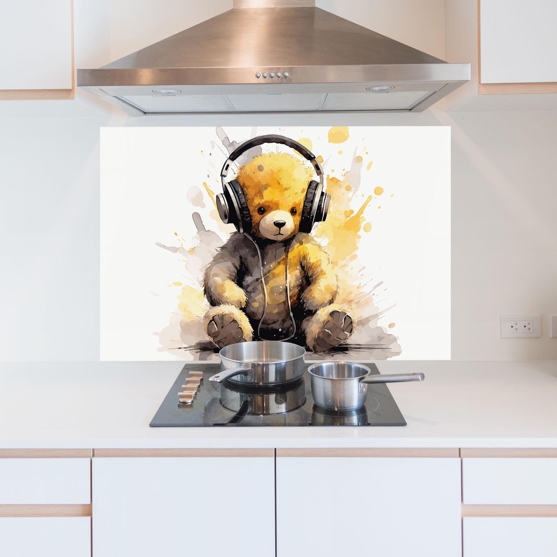 Konyhai üveg hátfal Music Plush Bear mockup 5