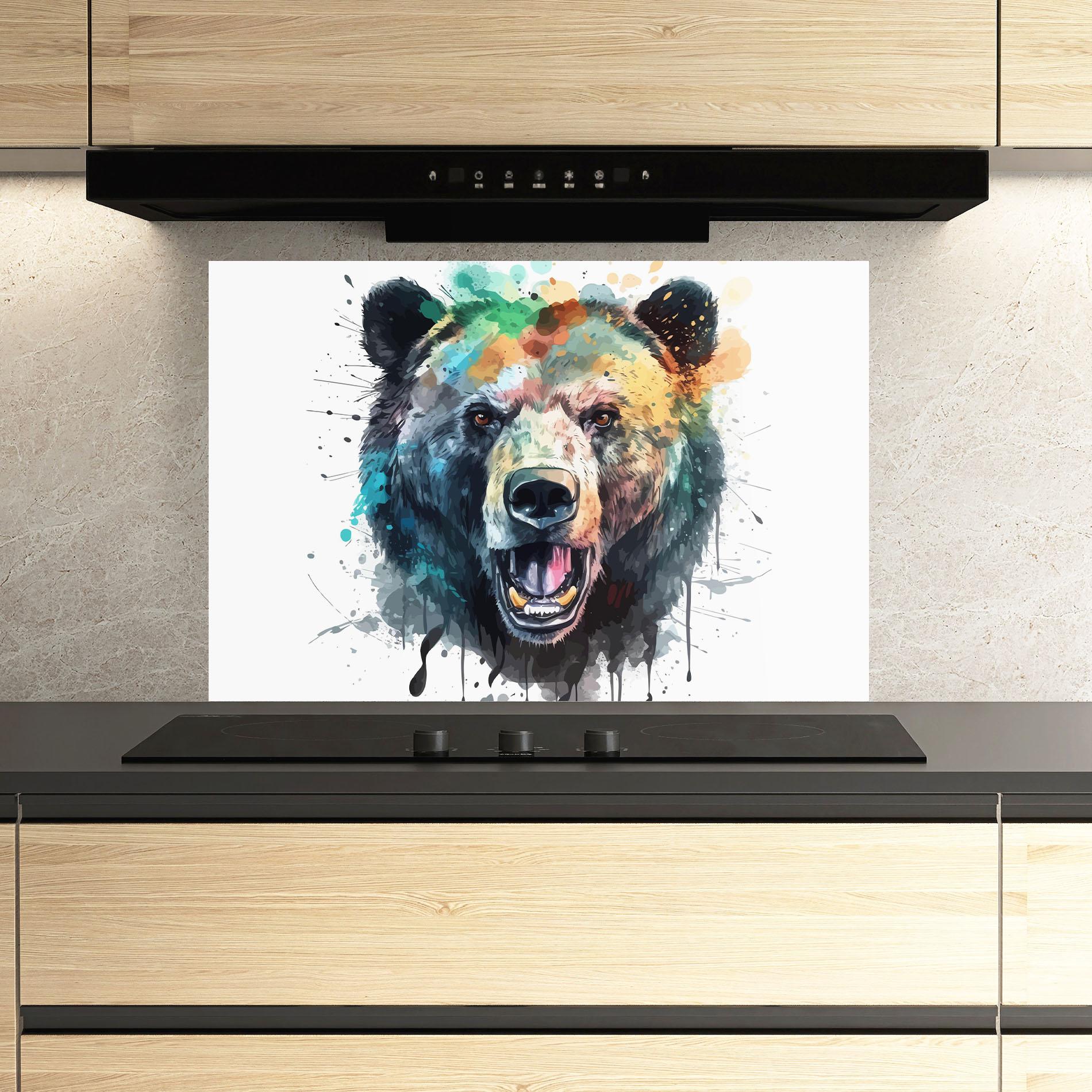 Konyhai üveg hátfal Artistic Bear Head mockup 3