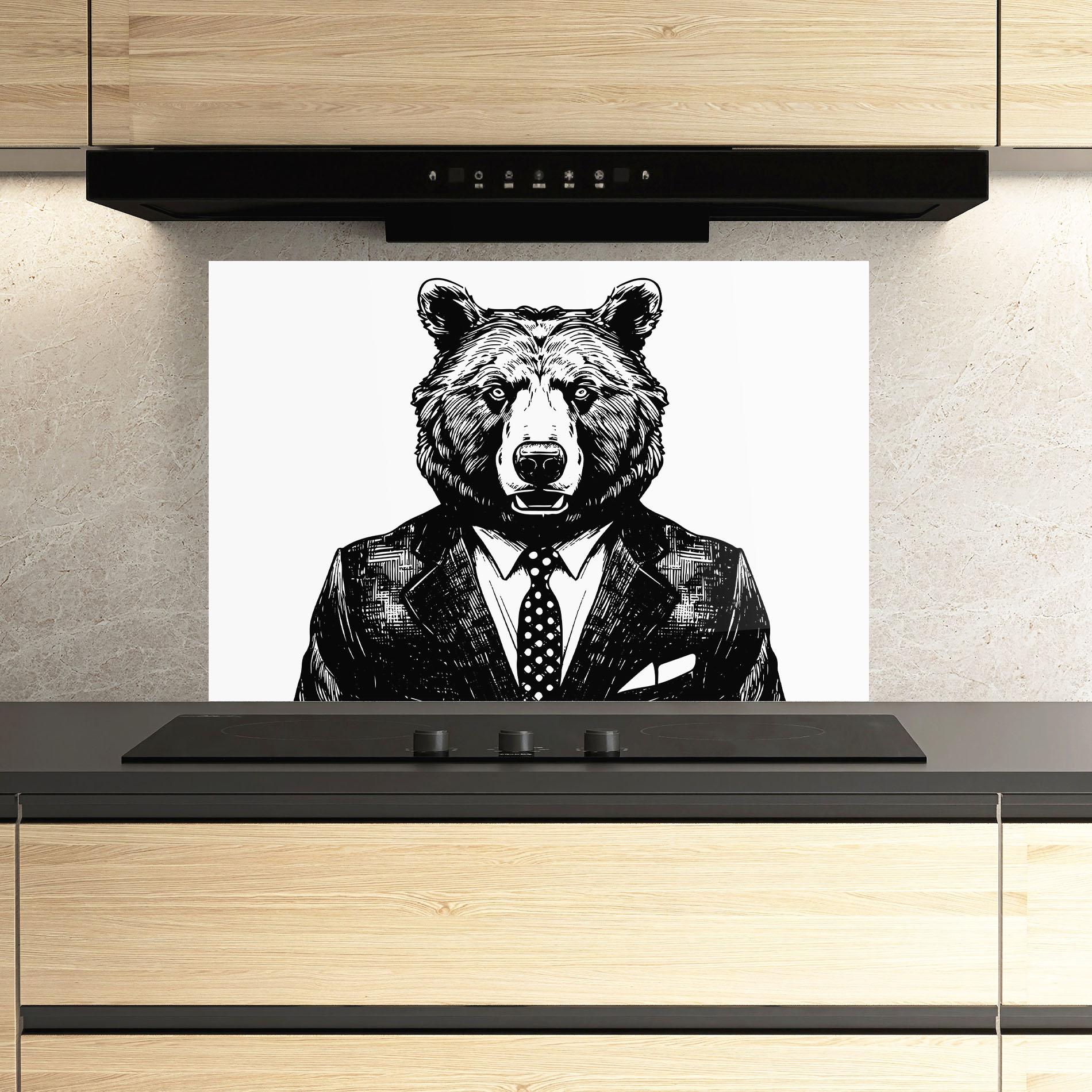 Konyhai üveg hátfal Bear In Suit mockup 3
