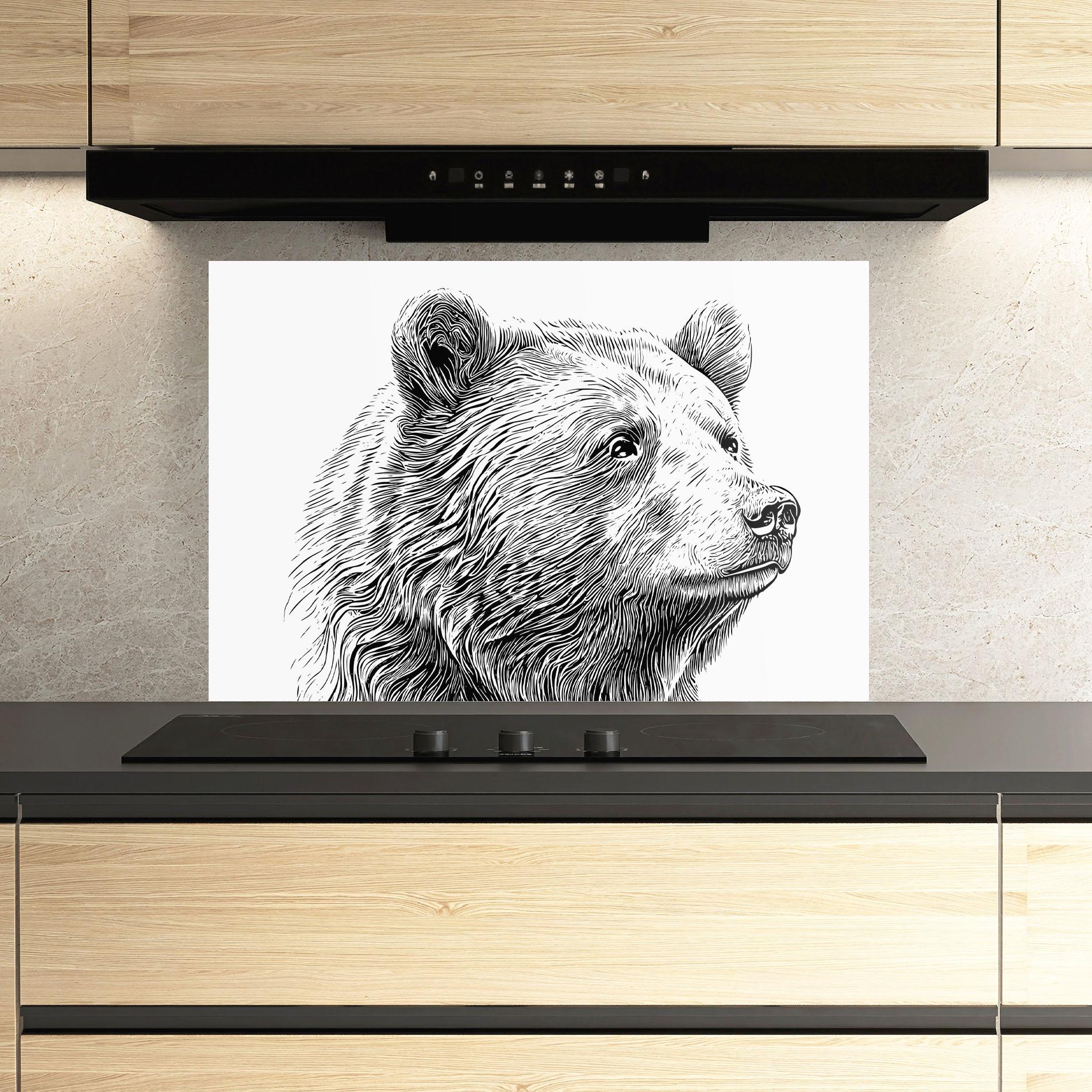 Konyhai üveg hátfal Bear Portrait Line mockup 3