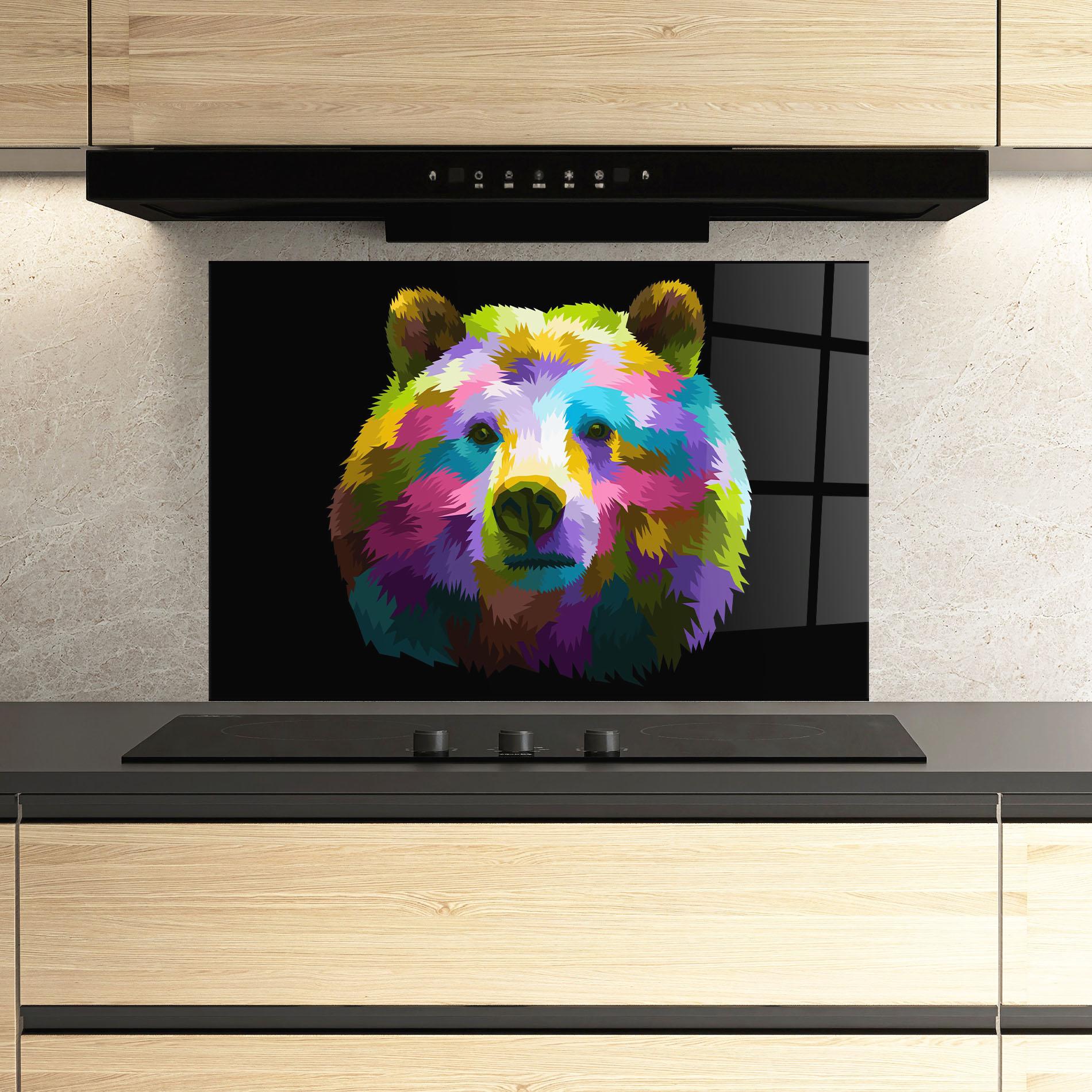 Konyhai üveg hátfal Colorful Bear Head mockup 3