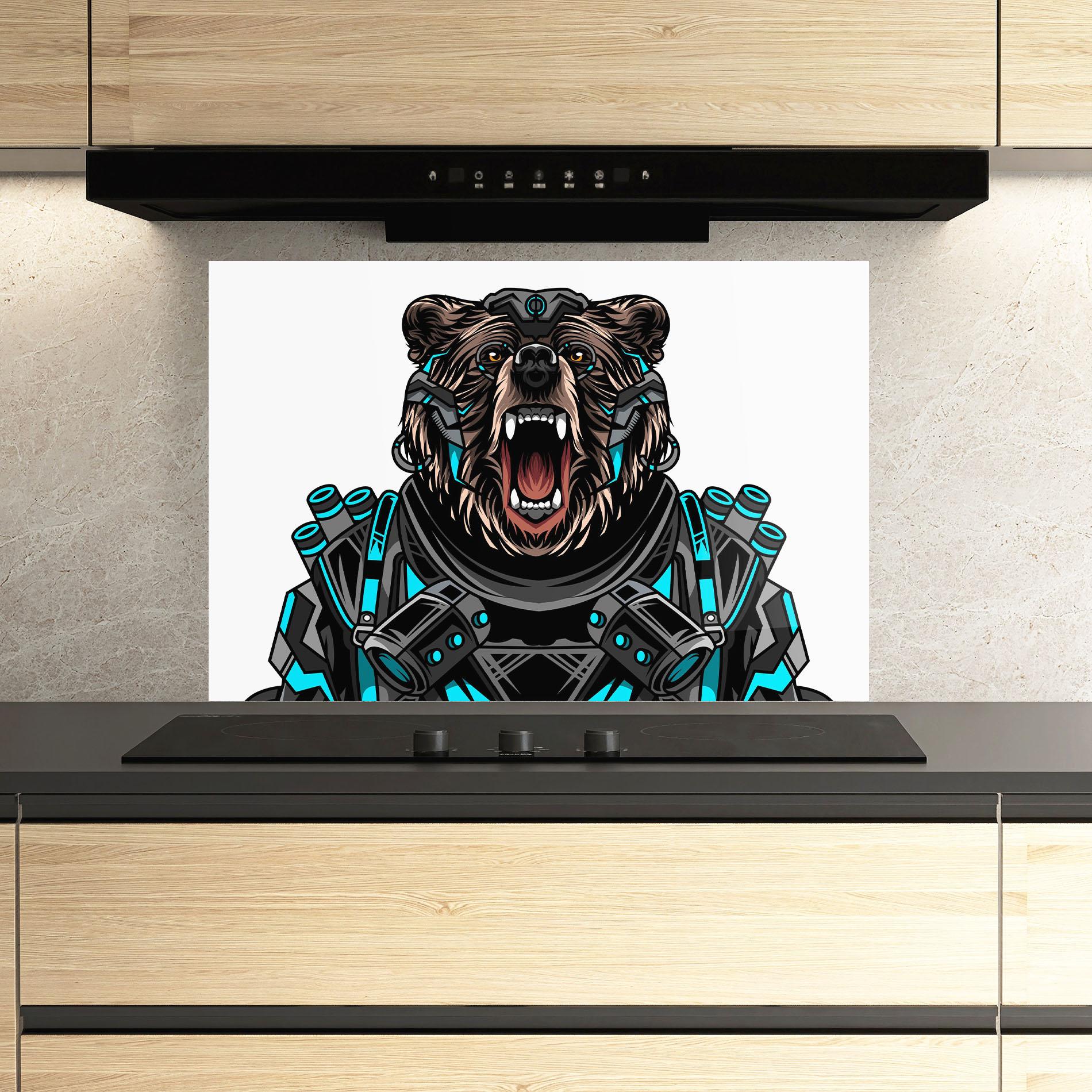Konyhai üveg hátfal Cyborg Bear mockup 3