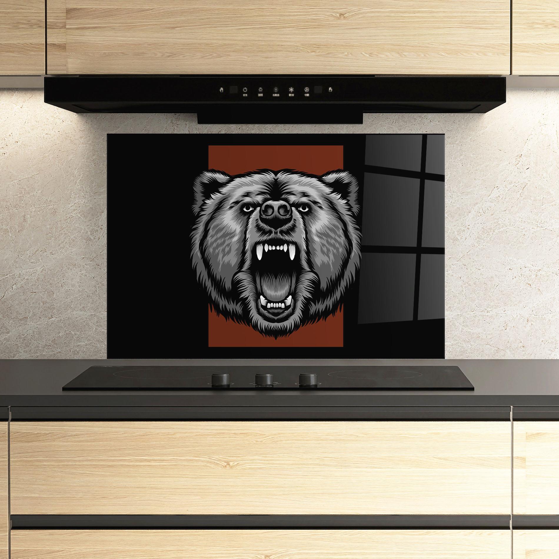 Konyhai üveg hátfal Grey Bear Head mockup 3