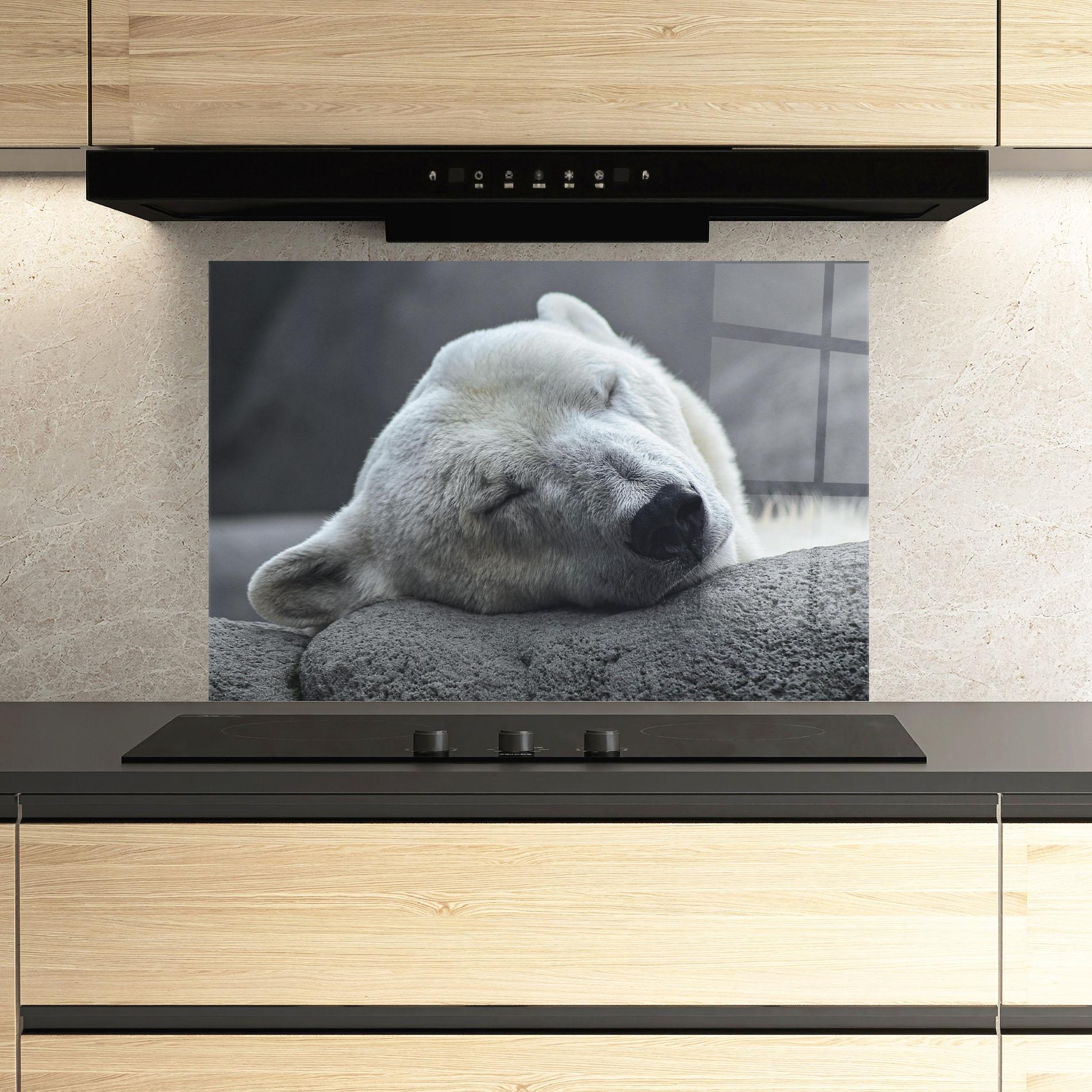 Konyhai üveg hátfal Icebear Sleeping mockup 3
