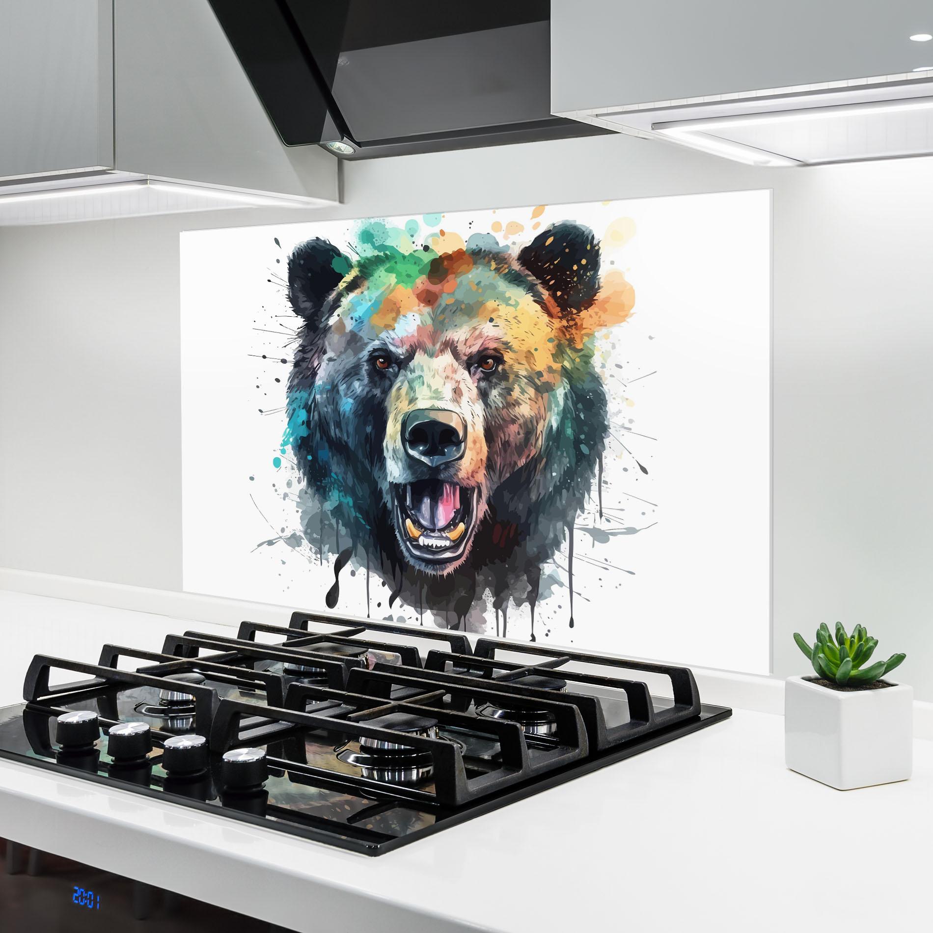 Konyhai üveg hátfal Artistic Bear Head mockup 6