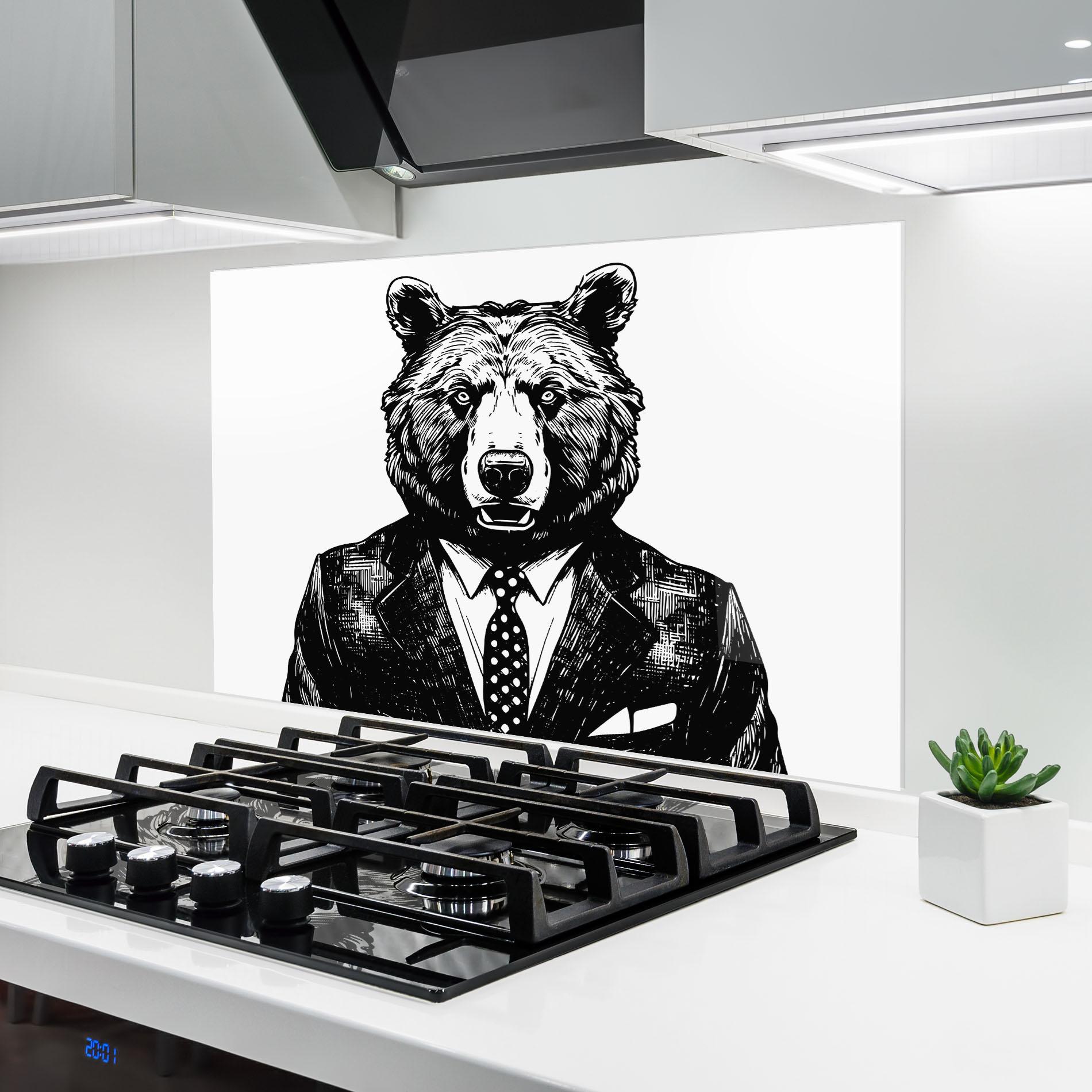 Konyhai üveg hátfal Bear In Suit mockup 6